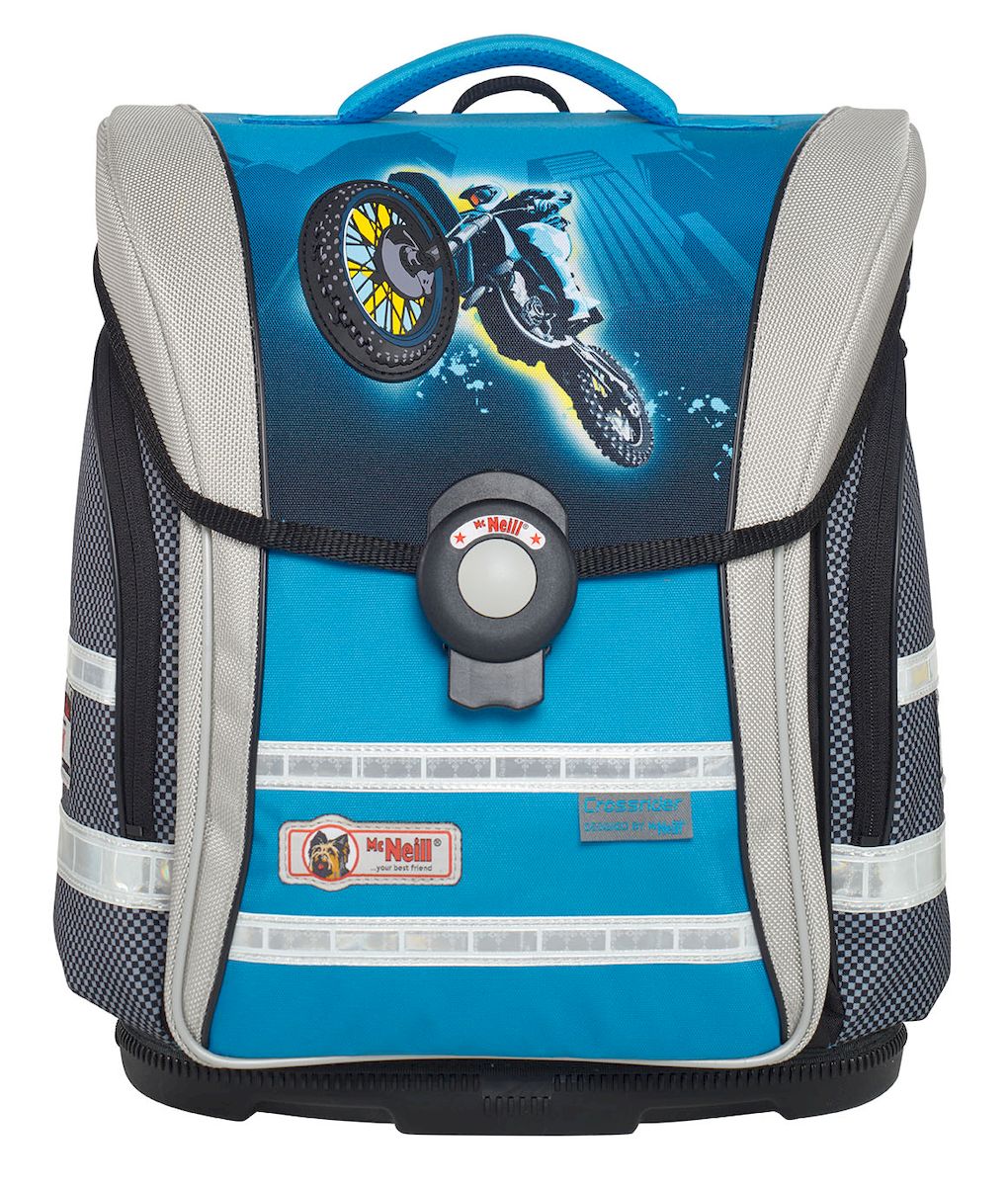 Mc Neill Ранец школьный Ergo Light Compact Велогонщик9604166000 Mc Neill Ранец школьный Ergo Light Compact Велогонщик9604166000Ранец Mc Neill Ergo Light Compact Велогонщик с ортопедической спинкой - лучшее решение для школьников. Изделие закрывается на автоматический магнитный замок. Клапан удлинен по бокам ранца для дополнительной защиты от дождя. Ортопедическая спинка обеспечивает постоянную циркуляцию воздуха за счет плотного вентилируемого материала, из которого она изготовлена. Регулируемые плечевые лямки дополнены мягкими вставками. Подвесная система SmartFlex отвечает за удобное прилегание к спине и позволяет адаптировать ранец под рост ребенка. Снаружи по бокам расположены 2 потайных кармана на молнии. Светоотражающие вставки обеспечивают безопасность ребенка на дорогах. Прочное пластиковое дно убережет вещи от загрязнения и влаги.