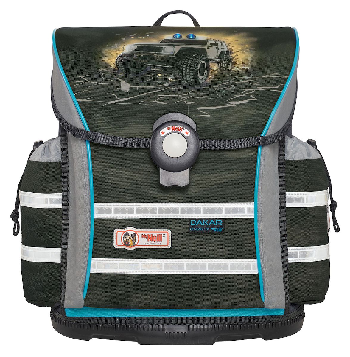 Mc Neill Ранец школьный Ergo Light 912 Дакар9614154000 Mc Neill Ранец школьный Ergo Light 912 Дакар9614154000Ранец Mc Neill Ergo Light 912 Дакар с ортопедической спинкой - лучшее решение для школьников. Изделие закрывается на автоматический магнитный замок. Клапан удлинен по бокам ранца для дополнительной защиты от дождя. Ортопедическая спинка обеспечивает постоянную циркуляцию воздуха за счет плотного вентилируемого материала, из которого она изготовлена. Лямки оптимальной ширины имеют анатомическую форму. Подвесная система SmartFlex отвечает за удобное прилегание к спине и позволяет адаптировать ранец под рост ребенка. Главное вместительное отделение оснащено дополнительной перегородкой для книг и тетрадей. Снаружи по бокам расположены 2 кармана. Светоотражающие вставки обеспечивают безопасность ребенка на дорогах. Прочное пластиковое дно убережет вещи от загрязнения и влаги.