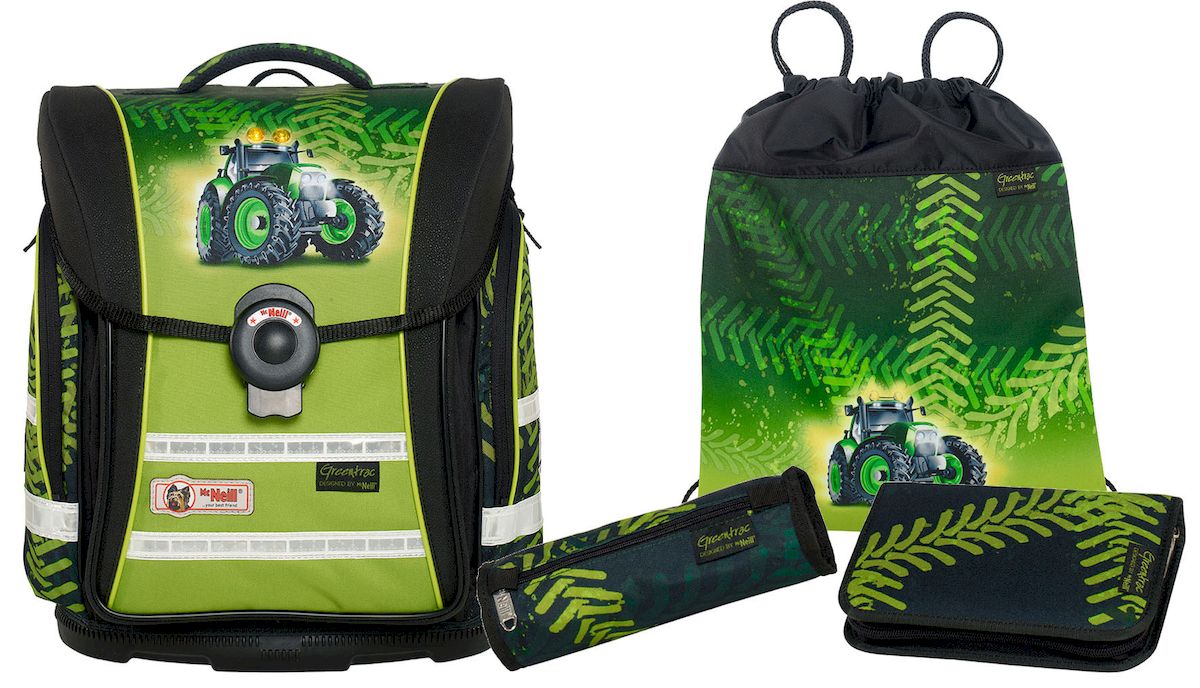 Mc Neill Ранец школьный Ergo Light Compact Гринтрак с наполнением 4 предмета9607164000 Mc Neill Ранец школьный Ergo Light Compact Гринтрак с наполнением 4 предмета9607164000Ранец Mc Neill Ergo Light Compact Гринтрак с ортопедической спинкой - лучшее решение для школьников. Изделие закрывается на автоматический магнитный замок. Клапан удлинен по бокам ранца для дополнительной защиты от дождя. Ортопедическая спинка обеспечивает постоянную циркуляцию воздуха за счет плотного вентилируемого материала, из которого она изготовлена. Лямки оптимальной ширины имеют анатомическую форму. Подвесная система SmartFlex отвечает за удобное прилегание к спине и позволяет адаптировать ранец под рост ребенка. Главное вместительное отделение оснащено дополнительной перегородкой для книг и тетрадей. Снаружи по бокам расположены 2 кармана на молнии. Светоотражающие вставки обеспечивают безопасность ребенка на дорогах. Прочное пластиковое дно убережет вещи от загрязнения и влаги. В комплекте мешок для сменной обуви и 2 пенала.