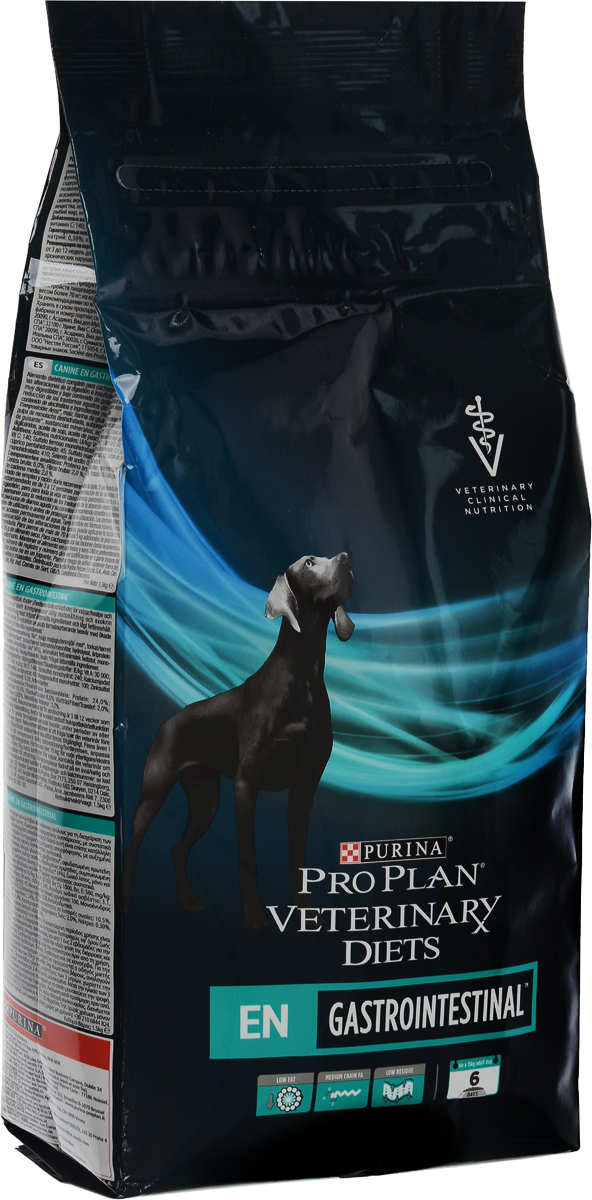 Корм сухой Pro Plan Veterinary Diets. EN для собак, при расстройствах ЖКТ, 1,5 кг12274154 Корм сухой Pro Plan Veterinary Diets. EN для собак, при расстройствах ЖКТ, 1,5 кг12274154Pro Plan Veterinary Diets. EN - полнорационный диетический корм для щенков и взрослых собак при расстройствах пищеварения. Корм рекомендуется для компенсации расстройств пищеварения и нарушения экзокринной функции поджелудочной железы, с высокой усвояемостью ингредиентов и низким содержанием жира. Повышенный уровень электролитов и высокая усвояемость позволяют применять этот рацион для снижения острых нарушений кишечного всасывания. Товар сертифицирован.
