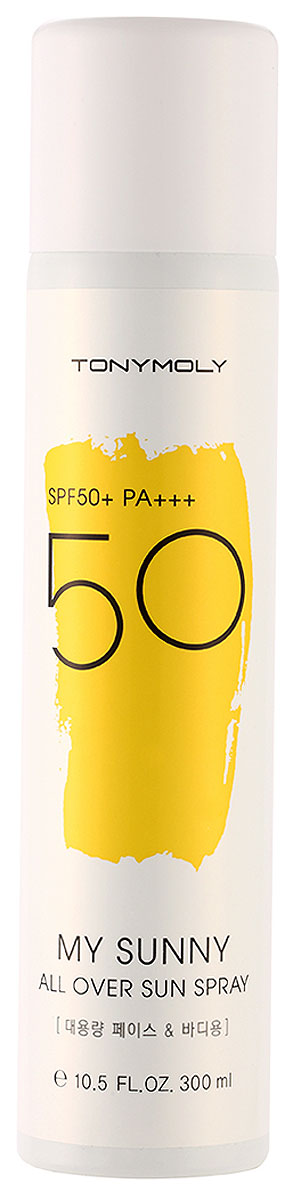Tonymoly Солнцезащитный спрей для лица и тела My Sunny All Over Sun Spray SPF50+ Pa+++, 300 млSS06007500 Tonymoly Солнцезащитный спрей для лица и тела My Sunny All Over Sun Spray SPF50+ Pa+++, 300 млSS06007500Легкий солнцезащитный спрей обеспечивает превосходную защиту от UVA и UVB-лучей. Обладает высокой степенью защиты SF50+. Помогает предотвратить ожоги и преждевременное старение кожи. Спрей легко наносится и быстро впитывается, не оставляет следов и чувства липкости.