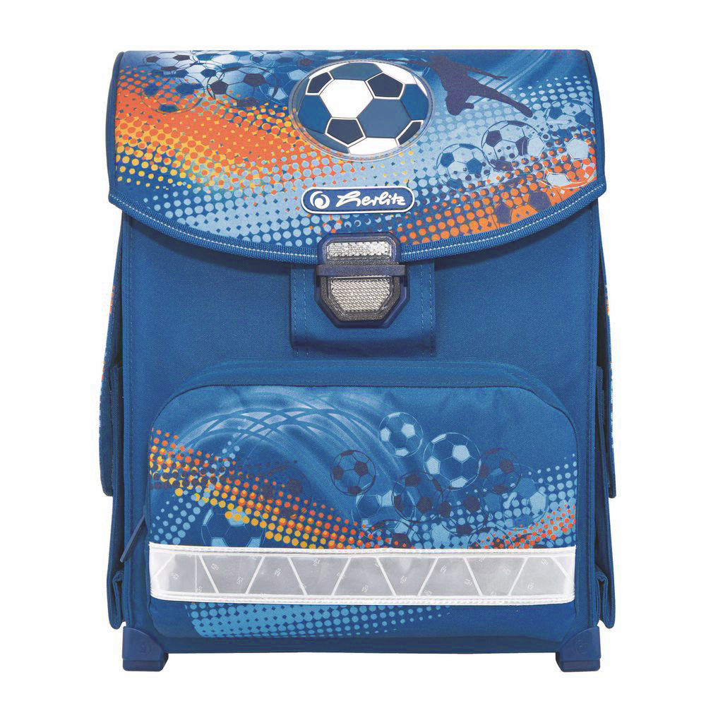 Herlitz Ранец школьный Soccer11438371 Herlitz Ранец школьный Soccer11438371Школьный ранец Herlitz Soccer обязательно привлечет внимание вашего школьника. Выполнен ранец из материалов высшего качества с водоотталкивающей пропиткой. Содержит одно вместительное отделение, закрывающееся клапаном на замок-защелку. Внутри отделения имеется мягкая перегородка для тетрадей или учебников. Клапан полностью откидывается, что существенно облегчает пользование ранцем. На внутренней части клапана находится прозрачный пластиковый кармашек, в который можно поместить расписание занятий. Ранец имеет два боковых кармана, закрывающиеся клапанами на липучке. Лицевая сторона ранца оснащена накладным карманом на застежке-молнии. Конструкция спинки дополнена эргономичными подушечками, противоскользящей сеточкой и системой вентиляции для предотвращения запотевания спины ребенка. Мягкие широкие лямки позволяют легко и быстро отрегулировать изделие в соответствии с ростом. Ранец оснащен эргономичной ручкой для удобной переноски в руке. Пластиковые ножки...