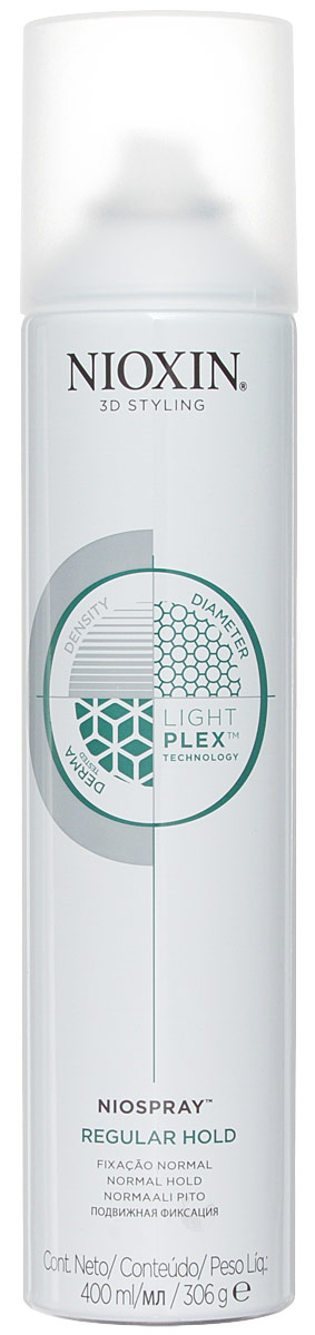 Nioxin 3D Styling Niospray Regular Hold - Лак спрей подвижной фиксации 400 мл81508303/3881 Nioxin 3D Styling Niospray Regular Hold - Лак спрей подвижной фиксации 400 мл81508303/3881Ультралёгкий спрей для гибкой управляемой фиксации и создания эффекта объемных, густых волос. Легко удаляется при расчесывании. Технология LightPlex - Для более легких и эластичных волос: Эта профессиональная технология работает как внутри, так и снаружи волоса. Кондиционирующие вещества проникают в кортекс волоса, удерживая необходимую влагу и защищая волосы от внешних воздействий окружающей среды, в то время как невесомые, гибкие полимеры обволакивают волосы для легкости укладки, без жесткой фиксации. Применение: Нанесите на чистые, сухие волосы. С помощью пальцев создайте эффект движения. Распылите лак для фиксации результата. Рекомендуется для тонких и средней текстуры волос.