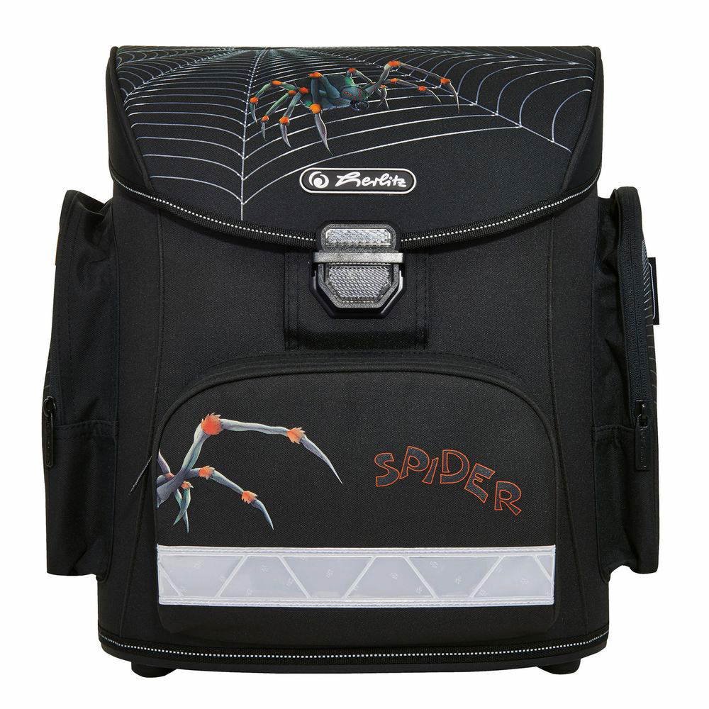 Herlitz Ранец школьный Spider11438165 Herlitz Ранец школьный Spider11438165Школьный ранец Herlitz Spider выполнен из высококачественных материалов и устойчив к влаге и загрязнениям. Ранец имеет одно основное отделение, закрывающееся клапаном на удобный защелкивающийся замок со встроенным светоотражателем, который легко открывать и закрывать. Клапан полностью откидывается, что существенно облегчает пользование ранцем. На внутренней части клапана находится прозрачный пластиковый кармашек, в который можно поместить расписание уроков. Внутри главного отделения расположена мягкая перегородка для тетрадей или учебников. На лицевой стороне ранца расположен накладной карман на застежке-молнии. По бокам ранца размещены два накладных кармана на молнии. Эргономичная спинка из вентилируемого материала гарантирует оптимальное распределение нагрузки на спину ребенка и высокий комфорт при носке изделия. В нижней части спинки расположен поясничный упор - небольшой валик, на который при правильном ношении ранца будет приходиться основная нагрузка. Изделие оснащено...