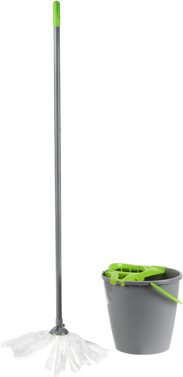 Набор для уборки York Mop Set, цвет: серый, салатовый, 3 предмета. 7203072030_серый, салатовый Набор для уборки York Mop Set, цвет: серый, салатовый, 3 предмета. 7203072030_серый, салатовыйНабор York Mop Set предназначен для уборки любых типов напольных покрытий, включая паркет и ламинат. Специальная структура микроактивного волокна лепестковой насадки убирает даже сильные, затвердевшие загрязнения, не оставляя разводов и эффективно впитывает влагу. Благодаря специальному ведру со встроенным отжимом, уборка станет быстрой и гигиеничной, так как вы сможете выжимать швабру в предназначенном для этого ведре, не пачкая руки. Такой набор сделает уборку легкой и обеспечит идеальную чистоту вашего пола без разводов и царапин. Диаметр ведра по верхнему краю: 27 см. Высота ведра: 25,5 см. Объем ведра: 10 л. Длина черенка: 108 см. Диаметр черенка: 2 см. Средняя длина волокон лепестковой насадки: 20 см. Диаметр отверстия для черенка: 2 см.