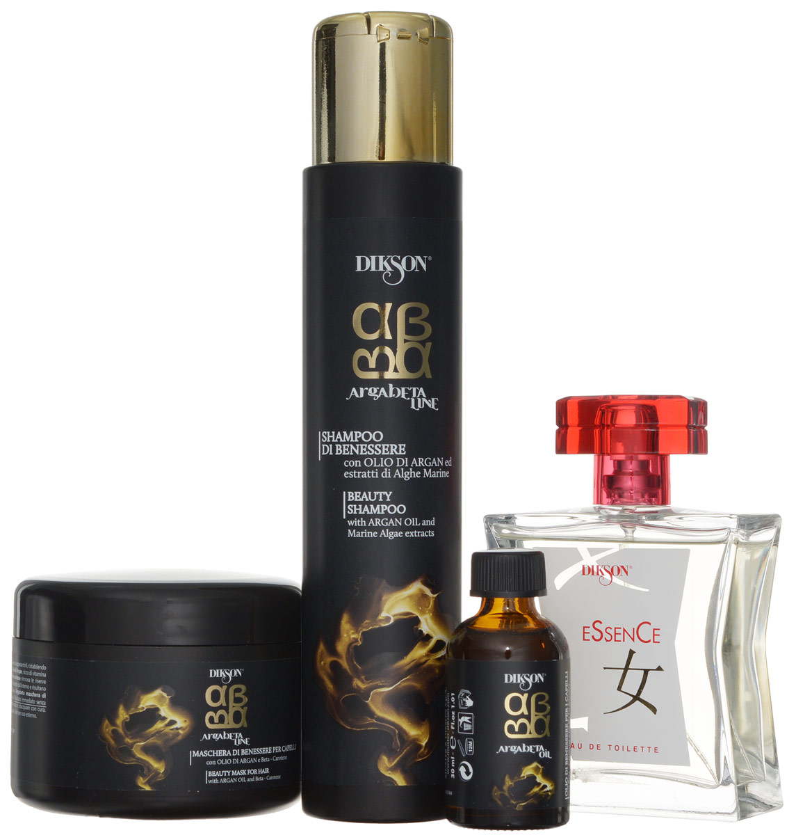 Dikson ArgaBeta Beauty Essence Набор с туалетная вода с феромонами (100 мл), шампунь и маска (объемом по 250 мл), ухаживающее масла (во флаконе 30мл)NEW2430-1 Dikson ArgaBeta Beauty Essence Набор с туалетная вода с феромонами (100 мл), шампунь и маска (объемом по 250 мл), ухаживающее масла (во флаконе 30мл)NEW2430-1ArgaBeta Beauty Essence от Dikson – это замечательный набор из туалетной воды с феромонами (100 мл), шампуня и маски (объемом по 250 мл) и ухаживающего масла (во флаконе 30мл), который станет фееричным подарком для современной леди. Вся косметика относится к классу люкс и излучает нежные и волнующие цветочные ноты. Набор средств по уходу в праздничной упаковке выпущен в ограниченном количестве.