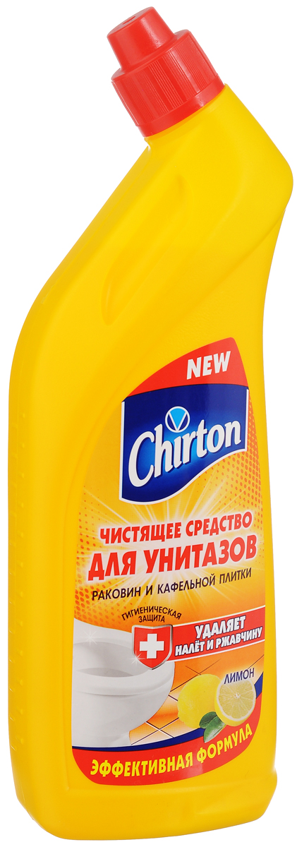 Чистящее средство для унитазов Chirton Лимон, 750 мл44692/4-0504 Чистящее средство для унитазов Chirton Лимон, 750 мл44692/4-0504Chirton Лимон - это эффективная формула для чистки фарфоровых и фаянсовых унитазов, раковин и кафельной плитки от ржавчины, известкового налета и других загрязнений. Обладает густой консистенцией и приятным ароматом. Особая конфигурация флакона позволяет производить обработку в самых труднодоступных местах. Экономичен в употреблении. Товар сертифицирован.