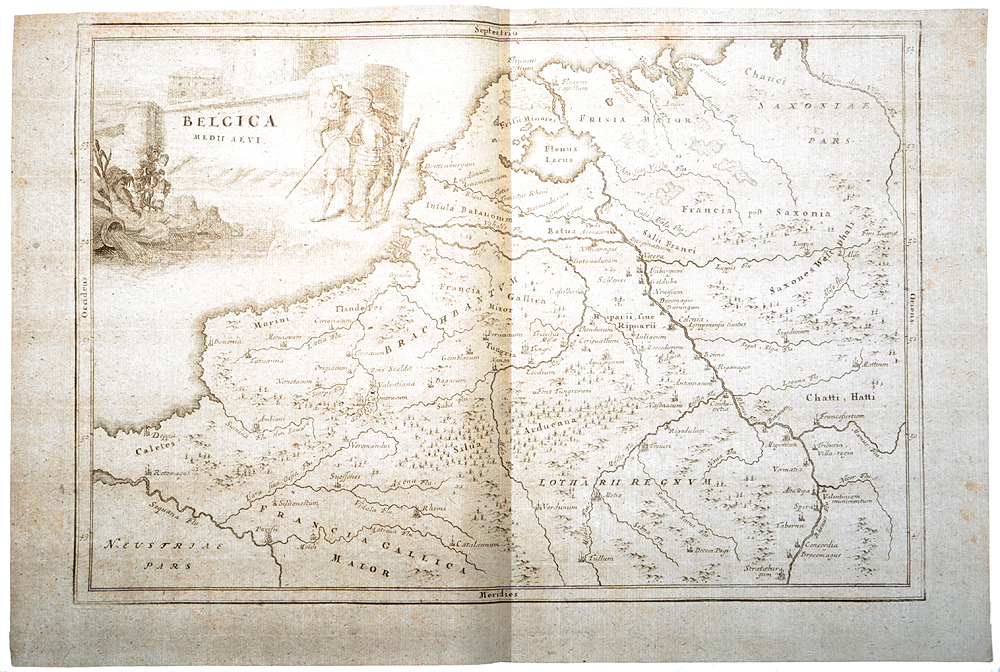 Географическая карта Бельгии. Гравюра. Западная Европа, XVII век