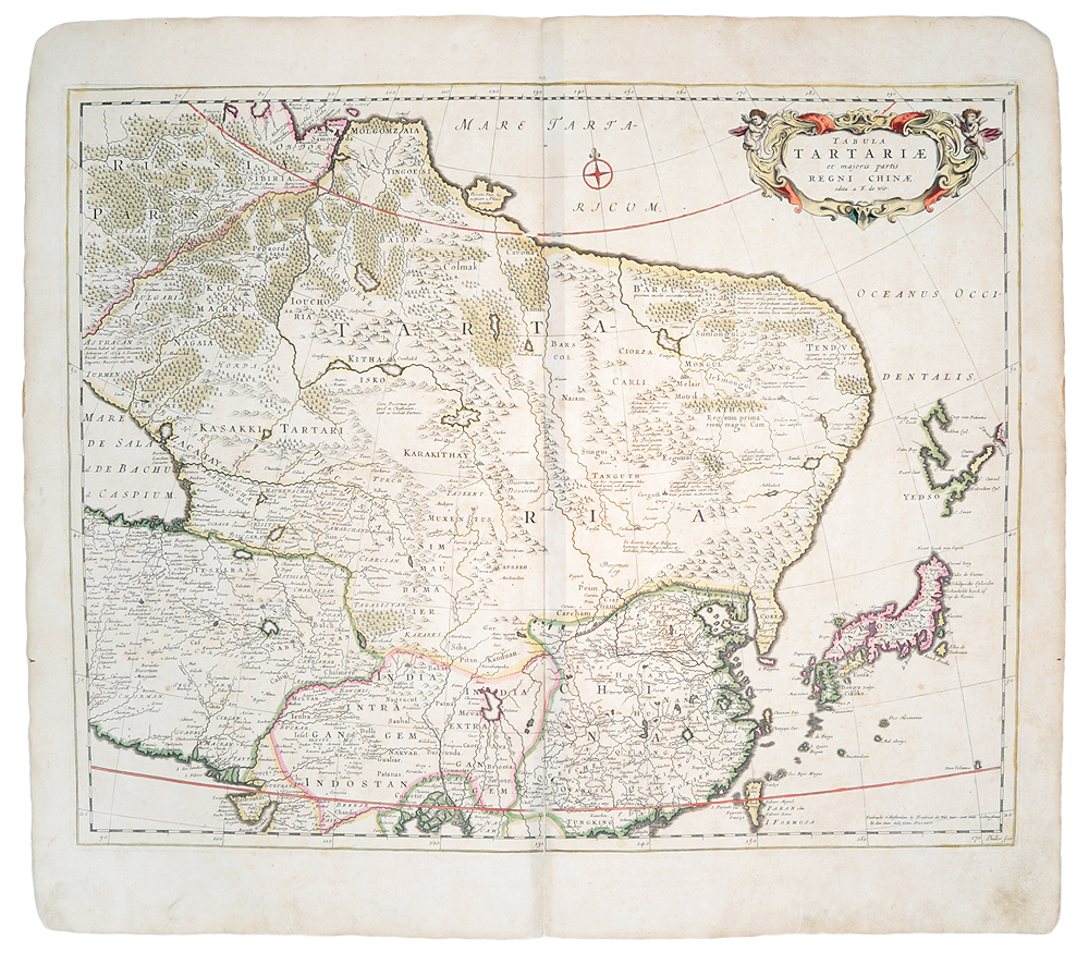 Географическая карта Тартарии (Китай). Гравюра. Западная Европа, XVII век