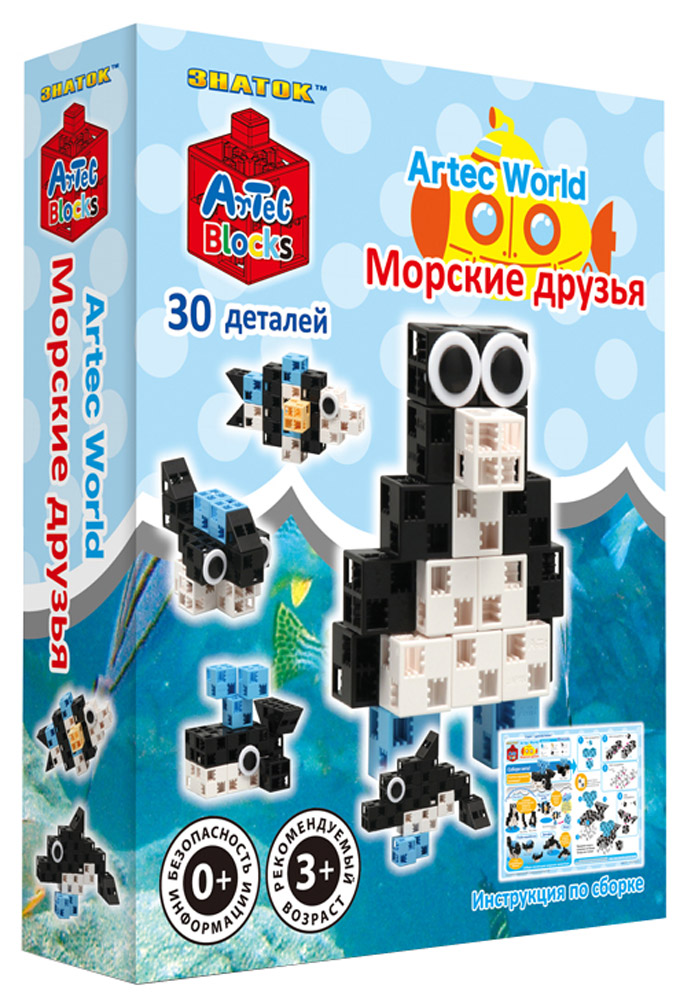 Знаток Конструктор Морские друзья15-2340-ART Знаток Конструктор Морские друзья15-2340-ARTС помощью конструктора Морские друзья ваш ребенок сможет собрать самых разнообразных обитателей морей и отправиться вместе с ними на поиски приключений. Этот уникальный конструктор поможет вашему малышу быстро освоить азы моделирования и воплотить в реальность свои самые фантастические замыслы! Набор состоит из 30 разноцветных деталей в форме кубиков, дисков и треугольников. Красочная инструкция подскажет, как собрать забавного пингвина, доброго дельфина, зубастую акулу, большого кита или рыбку-попугая. В комплект входят и элементы-глаза, которые оживят морских обитателей и превратят сборку конструктора в увлекательную игру! Artec Blocks — это первый в мире конструктор, детали которого можно соединять в любом направлении: по горизонтали, вертикали и даже по диагонали, что позволяет выстраивать фигуры любой формы и размера! Во время игры с конструктором Artec у ребенка будет развиваться как мелкая моторика рук, так и воображение – ведь ему самому захочется придумывать...