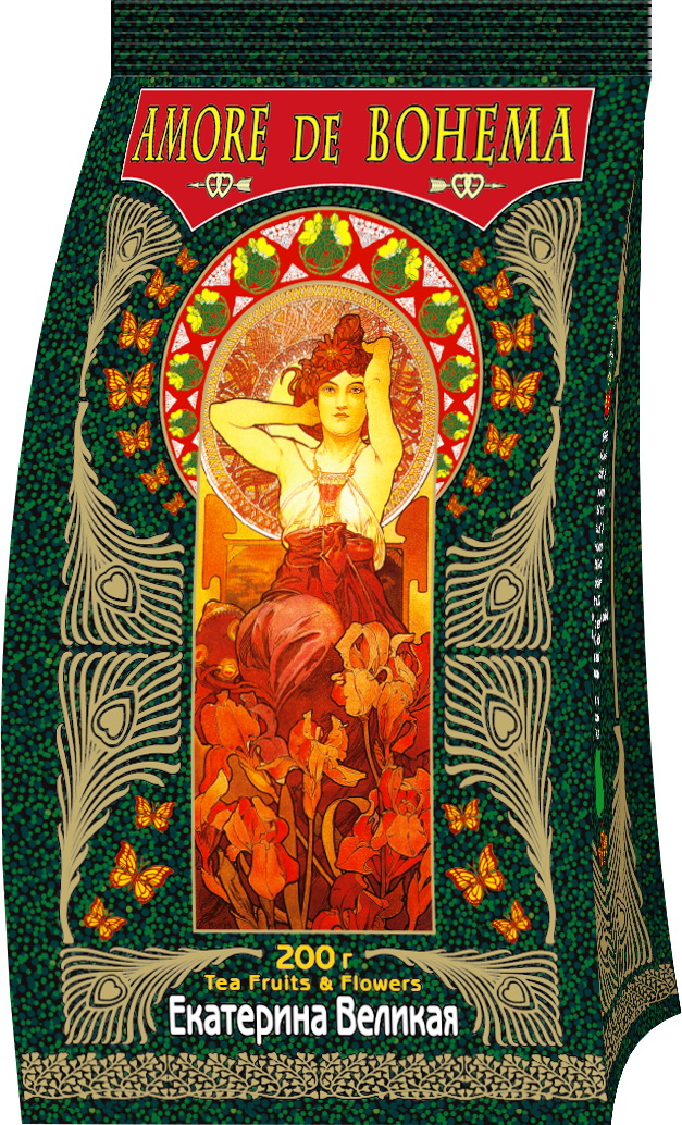 Amore de Bohema Екатерина Великая черный листовой чай, 200 г10703 Amore de Bohema Екатерина Великая черный листовой чай, 200 г10703Amore de Bohema Екатерина Великая - купаж цейлонского и индийского чёрного отборного крупнолистового чая с лепестками розы и гибискуса, ягодами клубники и ежевики, ароматизированный натуральным маслом клубники.