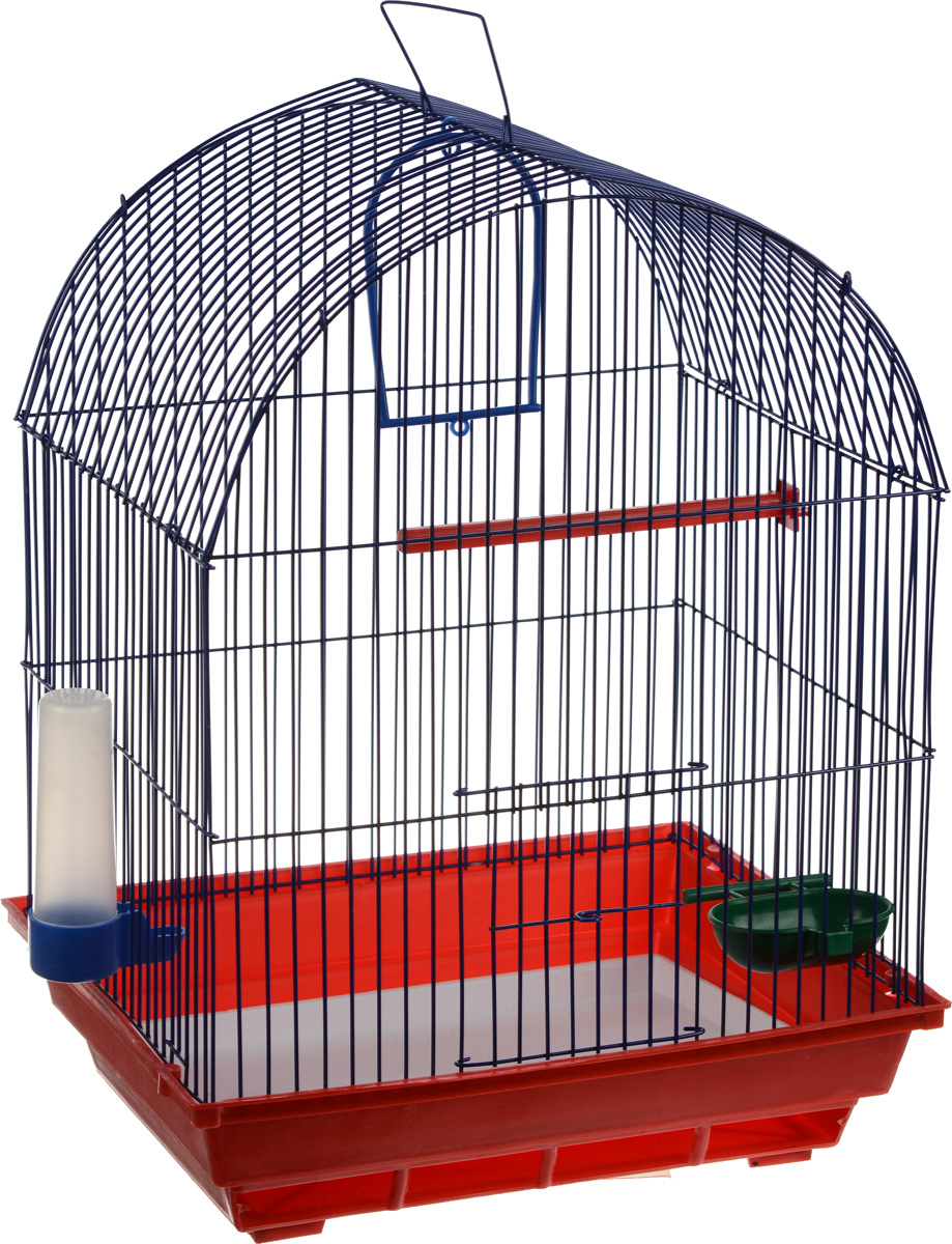 Клетка для птиц ЗооМарк, цвет: красный поддон, синяя решетка, 35 х 28 х 45 см440_красный, синий Клетка для птиц ЗооМарк, цвет: красный поддон, синяя решетка, 35 х 28 х 45 см440_красный, синийКлетка ЗооМарк, выполненная из полипропилена и металла, предназначена для мелких птиц. Вы можете поселить в нее одну или две птицы. Изделие состоит из большого поддона и решетки. Клетка снабжена металлической дверцей, которая открывается и закрывается движением вверх-вниз. В основании клетки находится малый поддон. Клетка удобна в использовании и легко чистится. Она оснащена жердочкой, кольцом для птицы, кормушкой, поилкой и подвижной ручкой для удобной переноски. Комплектация: - клетка с поддоном, - малый поддон; - кормушка; - поилка; - кольцо.