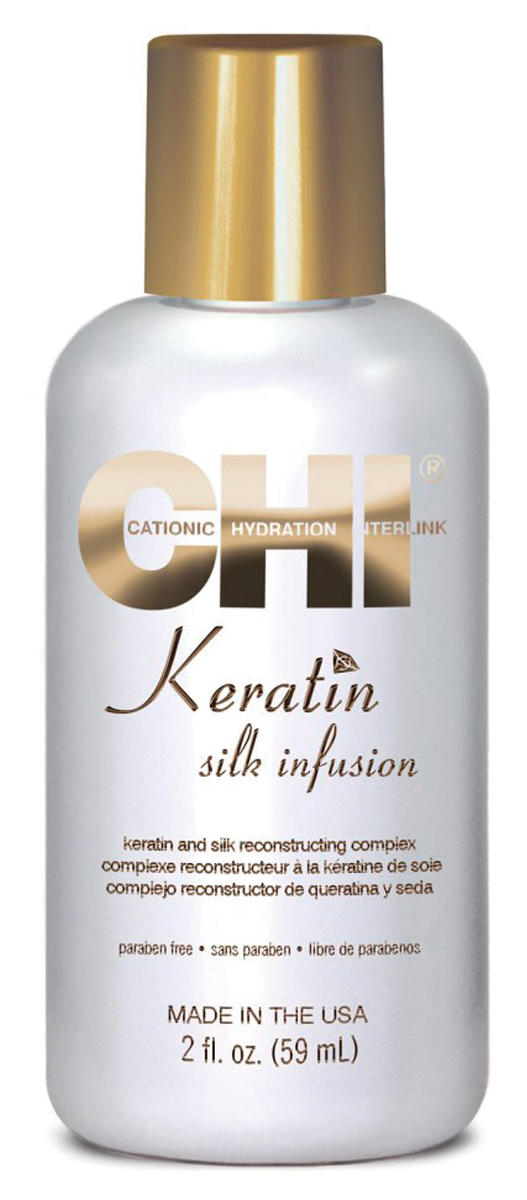 CHI Кератиновый Шелк Keratin 59млCHI0217 CHI Кератиновый Шелк Keratin 59млCHI0217Шелк с добавлением кератина является мощным реконструирующим комплексом, который восстанавливает и увлажняет даже сухие и тонкие волосы. Сохраняет влагу и разглаживает кутикулу волос. Состав продукта улучшает эластичность и предотвращает повреждение волос, добавляет интенсивное увлажнение которое восстанавливает природную мягкость и блеск волос.
