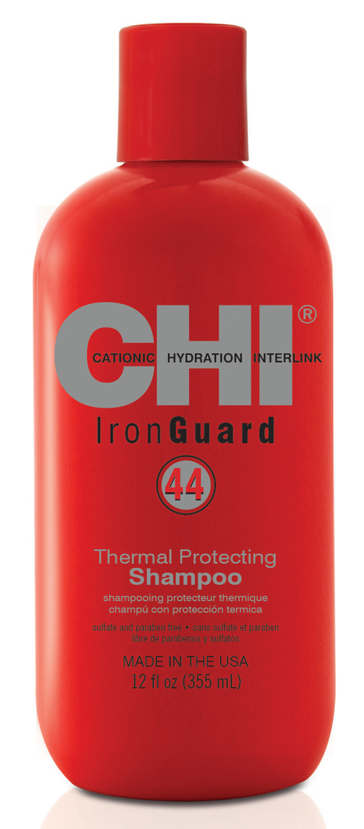 Chi Шампунь 44 Iron Guard, 355млCHIIGS12 Chi Шампунь 44 Iron Guard, 355млCHIIGS12Бережно очищает волосы. Предотвращает потерю влаги. Витамины А и Е питают волосы, придают дополнительную термозащиту и блеск. Входящие в состав специальная усиленная формула керамики CHI 44 подготавливает структуру волоса к последующему шагу – кондиционированию.
