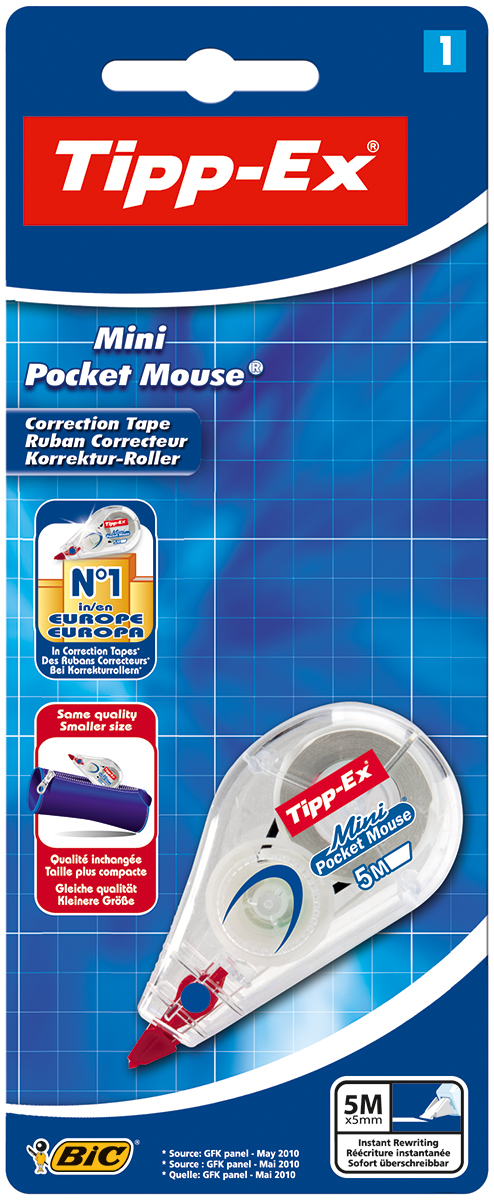 Bic Корректирующая лента Tipp-Ex Mini Pocket Mouse 5 м х 5 ммB8128704 Bic Корректирующая лента Tipp-Ex Mini Pocket Mouse 5 м х 5 ммB8128704Благодаря эргономичной форме корпуса данная корректирующая лента наносится равномерно и удобно. Аппликатор расположен под наклоном - вы видите, что корректируете! Подходит как правшам, так и левшам.