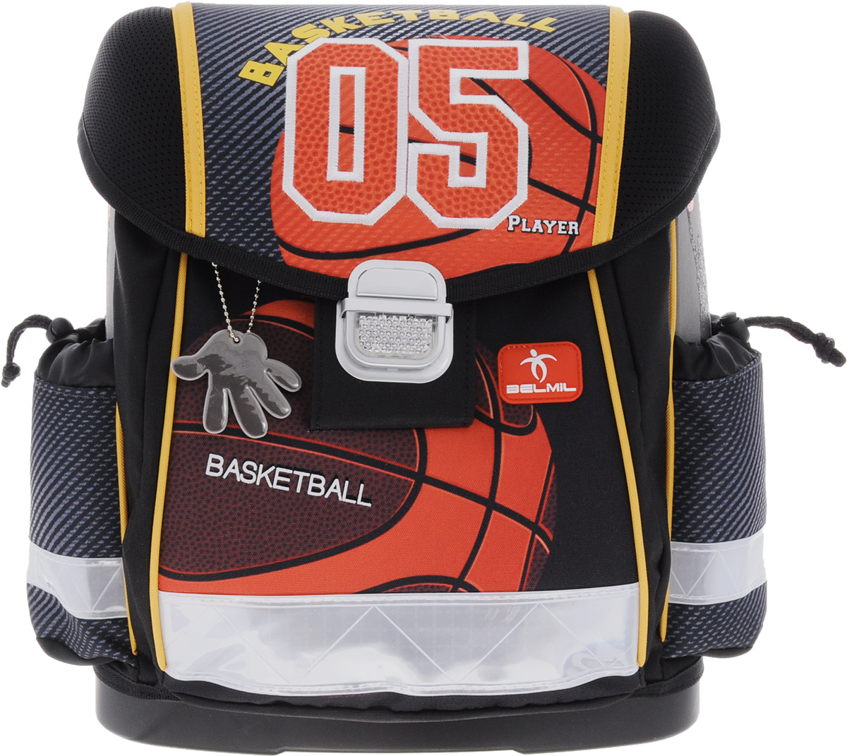 Belmil Ранец школьный Basketball403-13/423 Belmil Ранец школьный Basketball403-13/423Школьный ранец Belmil Basketball с вентилируемой спинкой выполнен в современном эргономичном дизайне. Содержит ранец одно вместительное отделение, закрывающееся клапаном на замок-защелку со светоотражающим элементом. Внутри отделения имеются две перегородки для тетрадей или учебников. Клапан полностью откидывается, что существенно облегчает пользование ранцем. На внутренней части клапана находится прозрачный пластиковый кармашек, в который можно поместить расписание занятий. Ранец оснащен двумя боковыми карманами, которые затягиваются с помощью шнурков с пластиковыми фиксаторами. На лицевой стороне расположен накладной карман на застежке-молнии. Конструкция боковых стенок ранца с пластиковыми элементами защищает наполнение ранца от механических повреждений. Спинка имеет анатомическую форму с заметной поддержкой поясничного отдела, что существенно снижает нагрузку на позвоночник. Мягкие широкие лямки позволяют легко и быстро отрегулировать рюкзак в соответствии с ростом. Ранец...