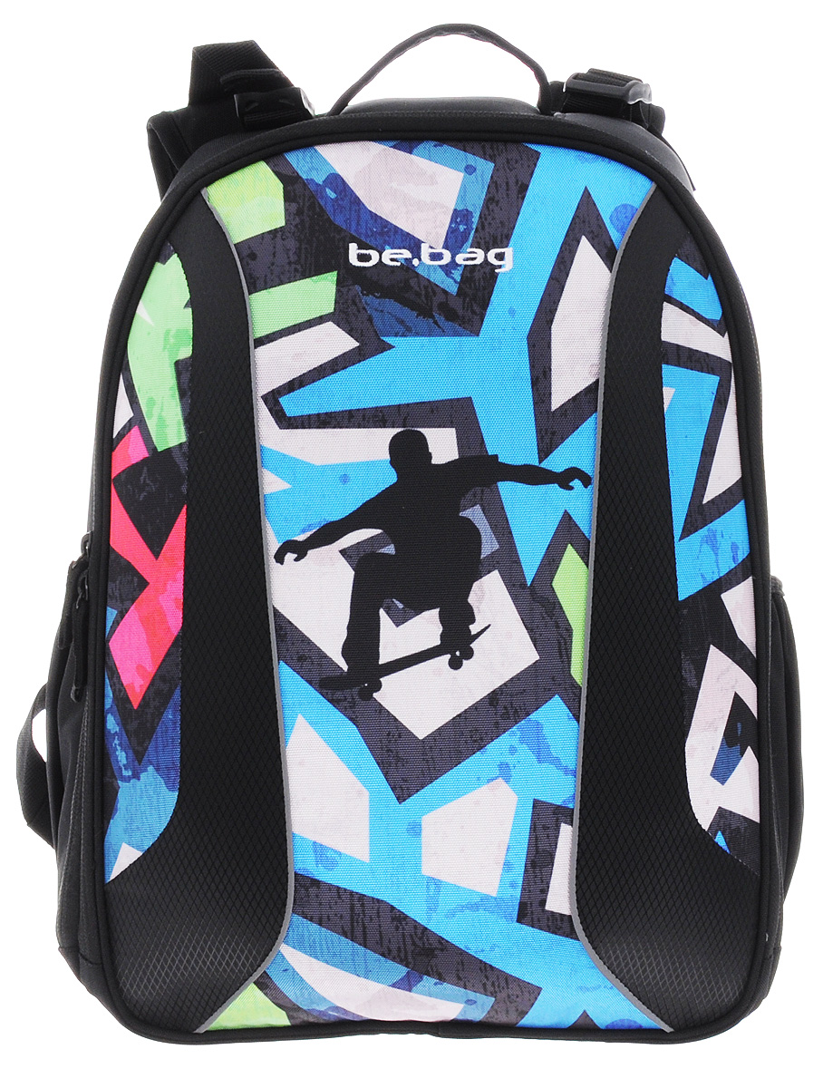 Herlitz Ранец школьный Be Bag Skate11438041 Herlitz Ранец школьный Be Bag Skate11438041Школьный ранец Herlitz Be.Bag Skate изготовлен по жестко-каркасной технологии, что обеспечивает правильную эргономичную форму. Каркас не деформируется при нагрузке и распределяет вес по всей площади ранца. Ранец содержит два вместительных отделения, закрывающихся на застежки-молнии с двумя бегунками. В большом отделении находится мягкая перегородка для тетрадей или учебников, фиксирующаяся хлястиком на липучке. Во втором отделении расположены: карман-сетка, органайзер для канцелярских принадлежностей, кармашек под мобильный телефон и пластиковый карабин для ключей. Изделие имеет два открытых боковых кармана на резинке. Ранец оснащен регулируемыми по длине и высоте плечевыми лямками и дополнен текстильной ручкой для переноски в руке. Грудное крепление для лучшей фиксации лямок на плечах ребенка. Прочное дно с пластиковыми ножками придает ранцу хорошую устойчивость и защиту от загрязнений. Светоотражающие элементы обеспечивают безопасность в темное...