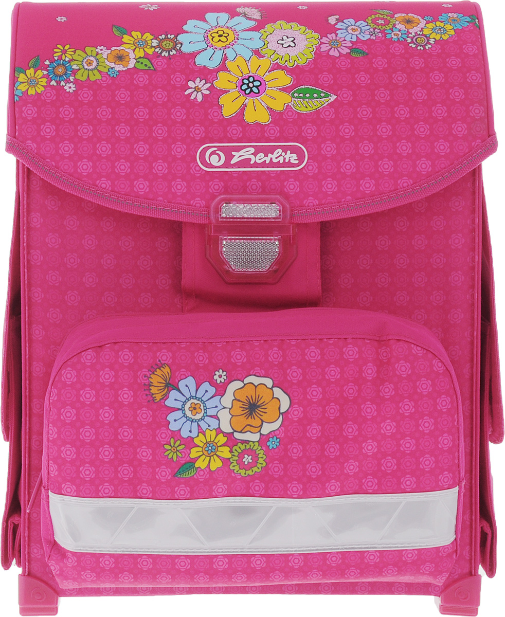 Herlitz Ранец школьный Flowery11408101 Herlitz Ранец школьный Flowery11408101Школьный ранец Herlitz Flowery линейки ранцев Smart выполнен из материалов высшего качества с водоотталкивающей пропиткой. Содержит одно вместительное отделение, закрывающееся клапаном на защелку. Внутри отделения расположена перегородка для тетрадей или учебников. Клапан полностью откидывается, что существенно облегчает пользование ранцем. На внутренней части клапана находится прозрачный пластиковый кармашек, в который можно поместить расписание занятий. Ранец имеет два высоких боковых кармана с клапанами на липучках, которые отлично подойдут для бутылочки с водой. Лицевая сторона ранца оснащена накладным карманом на застежке-молнии. Конструкция спинки дополнена эргономичными подушечками, противоскользящей сеточкой и системой вентиляции для предотвращения запотевания спины ребенка. Мягкие широкие лямки анатомической формы позволяют легко и быстро отрегулировать ранец в соответствии с ростом. Надежная ручка для переноски ранца в руке удобна как для ребенка, так и для его...