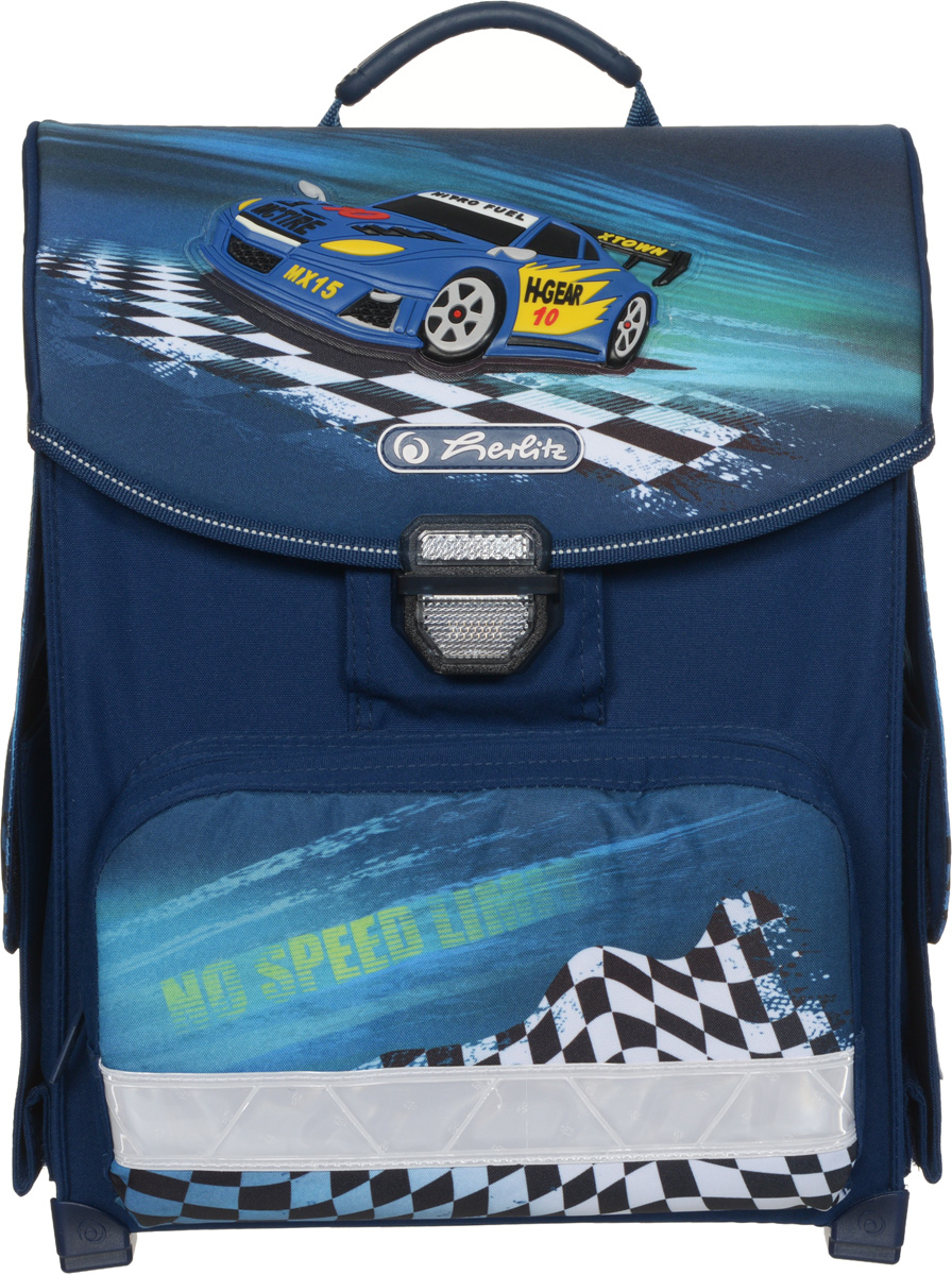 Herlitz Ранец школьный Super Racer11438389 Herlitz Ранец школьный Super Racer11438389Школьный ранец Herlitz Super Racer обязательно привлечет внимание школьника. Ранец выполнен из материалов высшего качества с водоотталкивающей пропиткой. Содержит одно вместительное отделение, закрывающееся клапаном на удобный защелкивающийся замок, который легко открывать и закрывать, со встроенным светоотражателем. Внутри отделения имеется мягкая перегородка для тетрадей или учебников. Клапан полностью откидывается, что существенно облегчает пользование ранцем. На внутренней части клапана находится прозрачный пластиковый кармашек, в который можно поместить расписание занятий. Ранец имеет два боковых кармана, закрывающиеся клапанами на липучки. Лицевая сторона ранца оснащена накладным карманом на застежке-молнии. Конструкция спинки ранца дополнена эргономичными подушечками, противоскользящей сеточкой и системой вентиляции для предотвращения запотевания спины ребенка. Мягкие широкие лямки позволяют легко и быстро отрегулировать изделие в соответствии с ростом. Ранец оснащен...