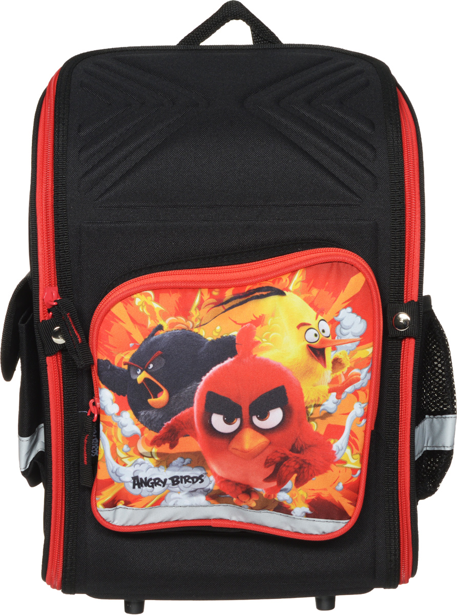 Angry Birds Ранец школьный цвет черный красныйABDB-MT1-118 Angry Birds Ранец школьный цвет черный красныйABDB-MT1-118Школьный ранец Angry Birds с изображением героев известного одноименного мультфильма. Ранец представлен в виде трансформера. Он может полностью раскладываться. Изделие содержит одно вместительное отделение, закрывающееся клапаном на застежку-молнию с двумя бегунками. Внутри отделения находятся две мягкие перегородки на резинке и открытый карман- сетка. На лицевой стороне расположен накладной карман на молнии. По бокам находятся два кармана: один закрывается клапаном на липучке, второй – открытый. Полужесткий каркас и форма спинки способствуют равномерному распределению нагрузки и формированию правильной осанки. Мягкие анатомические лямки позволяют легко и быстро отрегулировать ранец в соответствии с ростом. У ранца имеется текстильная ручка для переноски в руке. Прочное дно с пластиковыми ножками обеспечивает ранцу хорошую устойчивость. Светоотражающие элементы не оставят незамеченным вашего ребенка в темное время суток. Вес ранца без наполнения...