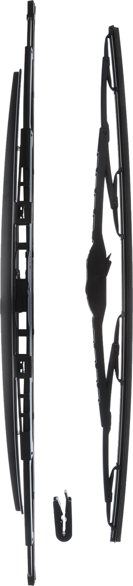 Щетка стеклоочистителя Bosch 801S, каркасная, со спойлером, длина 53/60 см, 2 шт3397001802 Щетка стеклоочистителя Bosch 801S, каркасная, со спойлером, длина 53/60 см, 2 шт3397001802Комплект Bosch 801S состоит из двух щеток разной длины, выполненных по современной технологии из высококачественных материалов. Они обеспечивают идеальную очистку стекла в любую погоду. TWIN Spoiler - серия классических каркасных щеток со спойлером от компании Bosch. Эти щетки имеют полностью металлический каркас с двойной защитой от коррозии и сверхточный профиль резинового элемента с двумя чистящими кромками. Спойлер выполнен в виде крыла, который закрывает каркас щетки от воздушного потока. Комплектация: 2 шт. Длина щеток: 53 см; 60 см.