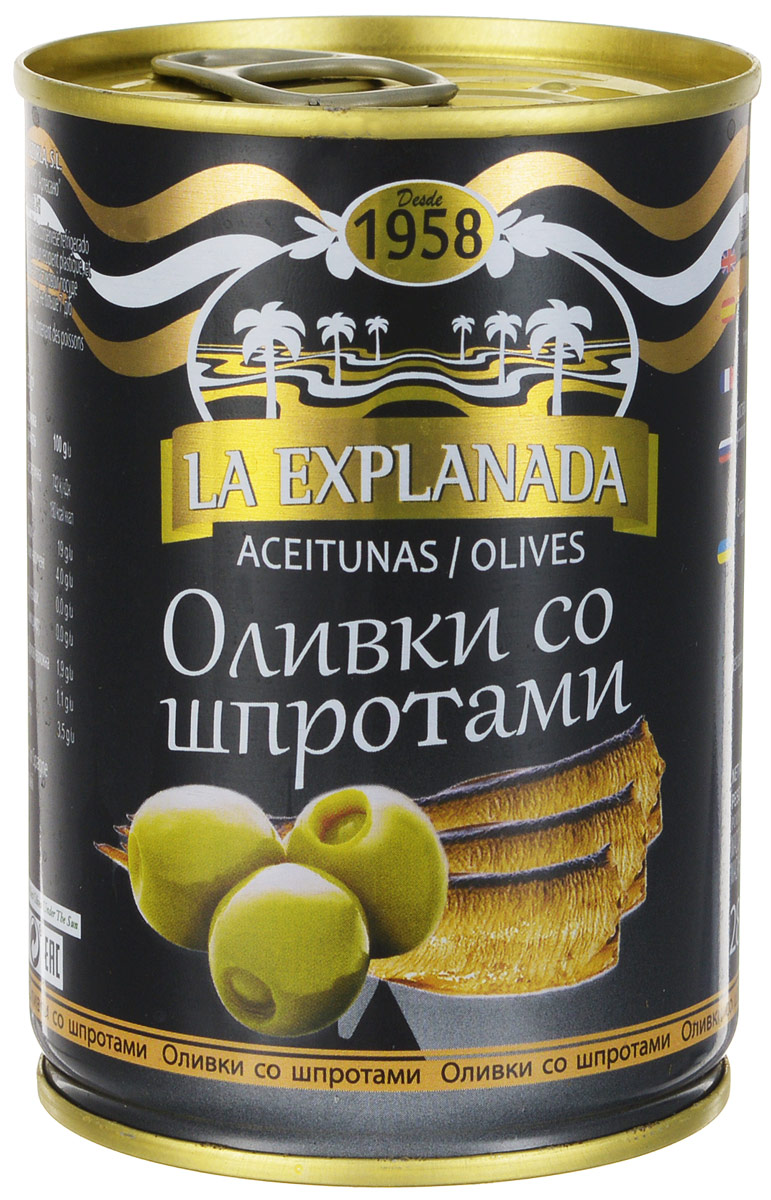 La Explanada оливки зеленые фаршированные шпротами, 120 г8410791028879 La Explanada оливки зеленые фаршированные шпротами, 120 г8410791028879La Explanada - оливки фаршированные шпротами! Порадуйте себя необычным вкусом! Рецептура специально разработана для отечественного покупателя. Рекомендуется в качестве закуски, а также при приготовлении горячих блюд и салатов.