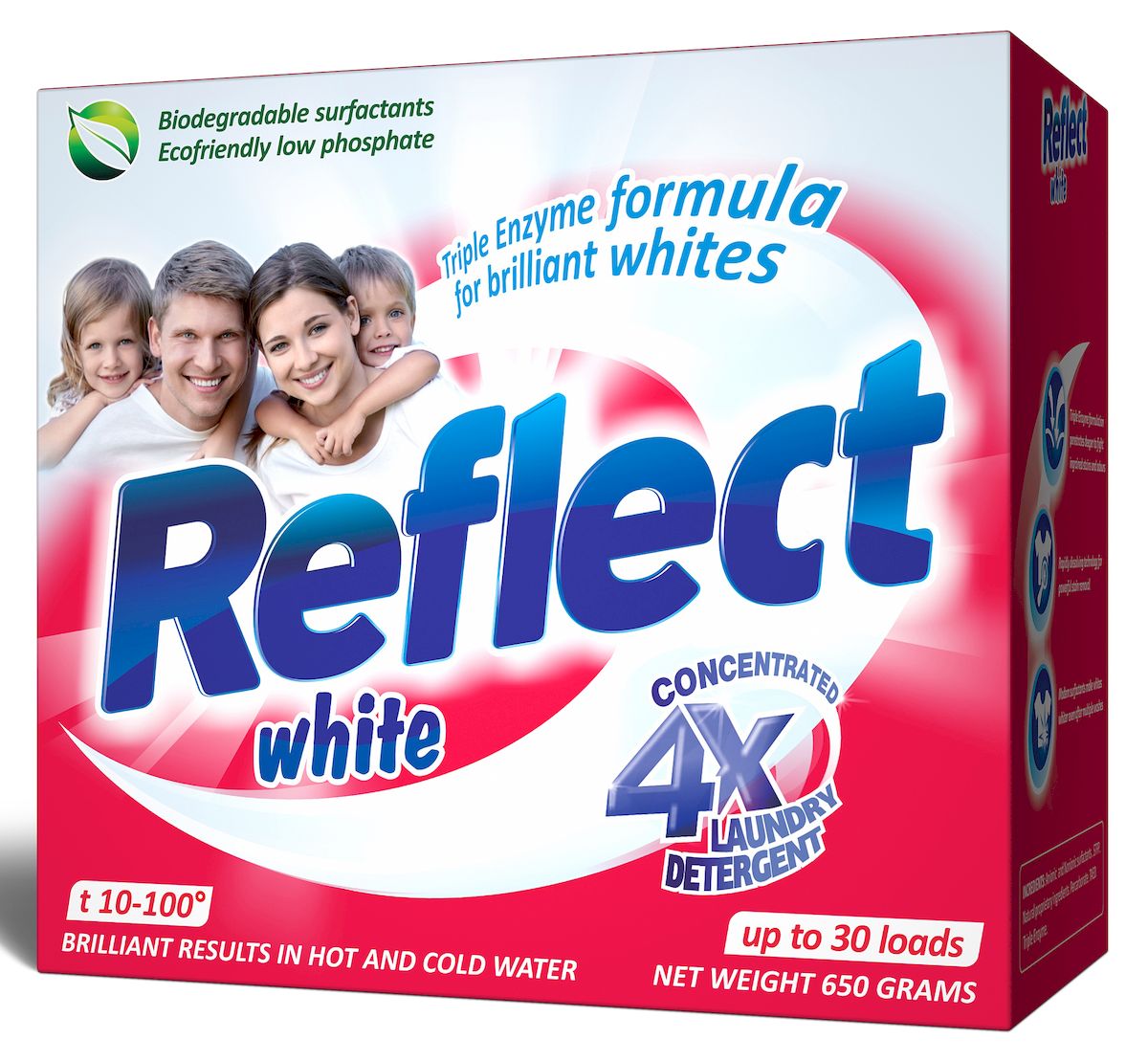 Стиральный порошок Reflect White, концентрированный, для белых и светлых тканей, 650 г15010 Стиральный порошок Reflect White, концентрированный, для белых и светлых тканей, 650 г15010Концентрированный стиральный порошок Reflect White предназначен для стирки белых и светлых тканей. Особенности порошка Reflect White: - придает белоснежность и яркость белым тканям от стирки к стирке, - отстирывает самые сильные загрязнения (воротнички, манжеты), - антибактериальный, уничтожает 99,9% известных бактерий, - обладает высокой моющей способностью в широком диапазоне температур (10°C-100°C), - предупреждает образование накипи на водонагревательном элементе, - удаляет пятна и загрязнения различного происхождения, не повреждая структуру ткани, - в состав входит энзим (антипиллинг), который предотвращает образование ворсистости на ткани, - подходит для всех типов ткани, включая ткани с мембранным покрытием, кроме шерсти и шелка - универсальный - для машинной и ручной стирки. Товар сертифицирован.