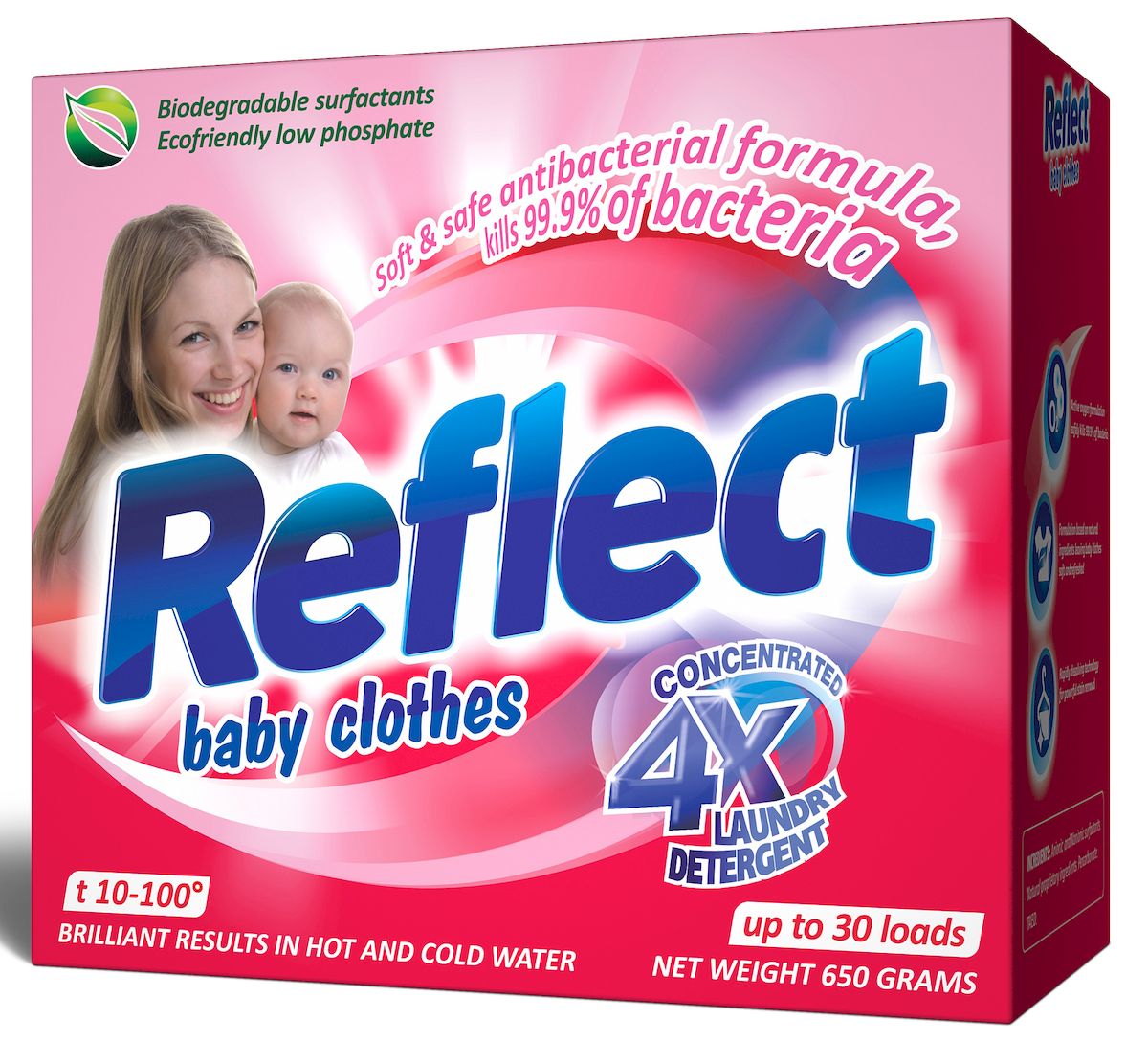Стиральный порошок Reflect Baby Clothes, концентрированный, 650 г15040 Стиральный порошок Reflect Baby Clothes, концентрированный, 650 г15040Reflect Baby Clothes - это концентрированный стиральный порошок для детского белья с первых дней жизни ребенка от 0 месяцев. На основе натурального мыла легко справляется со специфическими загрязнениями от жизнедеятельности ребенка. Стиральный порошок Reflect Baby Clothes: - отлично удаляет пятна (молоко, детское питание, каши, пюре, сок и т.д.); - гипоаллергенный, для людей с чувствительной кожей; - для всех типов ткани, включая шерсть; - от 10 до 100°С для белого и цветного белья, обновляет цвет, сохраняет структуру ткани; - экопродукт, полностью выполаскивается.