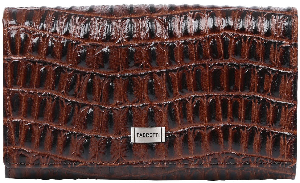Кошелек женский Fabretti 60001-coffee cocco60001-coffee cocco Кошелек женский Fabretti 60001-coffee cocco60001-coffee coccoВместительный кошелек от итальянского бренда Fabretti выполнен из натуральной кожи с тиснением под крокодила. Изысканный и элегантный темно-коричневый цвет и фурнитура в серебряном цвете превращают модель в невероятно изящный аксессуар. Внутри находятся четыре вместительных отделения для купюр, одно из которых закрывается на прочную молнию. Дизайнеры также добавили удобный карман для мелочи с изысканным рамочным замком. Вы с легкостью сможете разместить свои кредитные и дисконтные карточки с помощью 6 отделений. Кошелек закрывается на прочную заклепку.