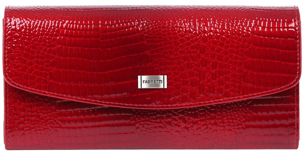 Кошелек женский Fabretti 72504-red cocco L72504-red cocco L Кошелек женский Fabretti 72504-red cocco L72504-red cocco LИзящный кошелек от итальянского бренда Fabretti выполнен из натуральной лакированной кожи с невероятно модным тиснением под рептилию. Яркий и насыщенный красный цвет и стильная фурнитура под серебро превращают кошелек в элегантный аксессуар, который придется по вкусу любительницам роскошной классики. Внутри модели находятся 4 вместительных отделения для купюр, одно из которых закрывается на рамочный замок. Также вы сможете разместить свои дисконтные и кредитные карты с помощью 8 карманов. Кошелек закрывается на прочную заклепку с логотипом бренда.