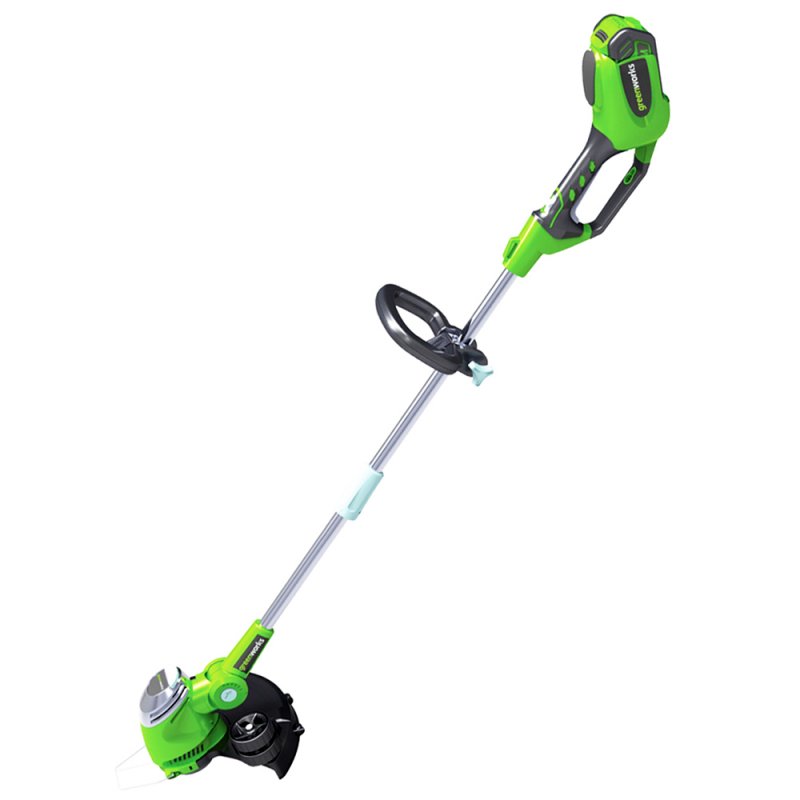 Триммер струнный GreenWorks 40В (без аккумуляторной батареи и зарядного устройства)21107 Триммер струнный GreenWorks 40В (без аккумуляторной батареи и зарядного устройства)21107Сверхмощная аккумуляторная система 40В G-MAX40 Ширина скашивания 33 см Леска 1,65 мм Поворотная голова триммера Работает с аккумуляторами Greenworks G-MAX40 (арт. 29717, 29727) и зарядным устройством G40C (арт. 29417). Гарантия 2 года