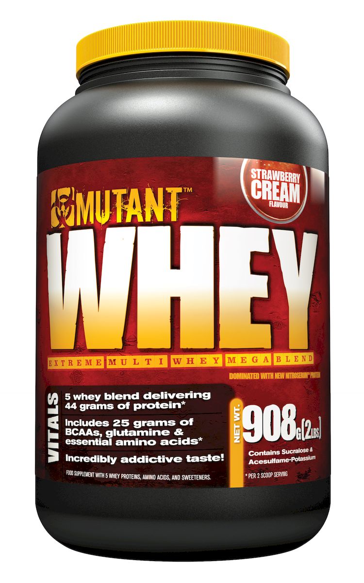 Протеин Mutant Whey, клубничный, 900 г3557688 Протеин Mutant Whey, клубничный, 900 г3557688Беспрецедентно быстрая протеиновая смесь, Mutant Whey это уникальный 5-ти уровневый сывороточный протеин который запускает механизм мышечного роста и задержки азота. Да, сывороточный протеин помогает вам наращивать мышцы, но Mutant Whey поможет вам вырасти БОЛЬШЕ и БЫСТРЕЕ! Mutant Whey был разработан благодаря специальным исследованиям проводимым более 28 месяцев. Это первый в мире протеин, каждый компонент которого специально отобран за его уникальность. Пять уровней протеина усваиваются на отдельных участках пищеварительного тракта. Что это дает? 100% усвоение протеина! Каждый источник протеина усваивается на 100%, он богат BCAA и глютамином, что позволяет вам быстро восстанавливаться. Состав: концентрат сывороточного протеина, изолят сывороточного протеина, инулин, ксантановая камедь, пептиды глутамина, натуральные и искусственные ароматизаторы, цитрат калия, ацесульфам калия, сукралоза, соевый лецитин.