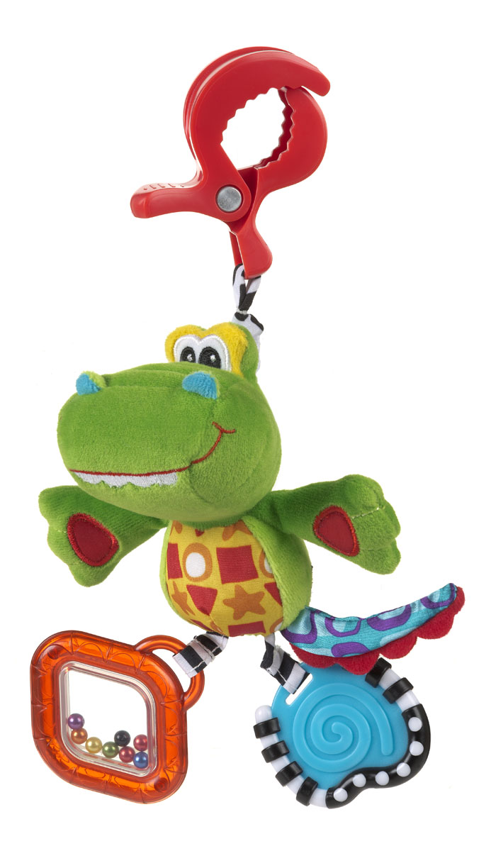 Playgro Игрушка-подвеска Крокодильчик0182855 Playgro Игрушка-подвеска Крокодильчик0182855Мягкая игрушка Крокодильчик, обязательно понравится вашему малышу. Игрушка имеет удобное крепление, которое можно прикрепить к сидению, коляске или кроватке. Прорезыватели на игрушке снимут зуд с десен. Шуршалки стимулируют развитие нервных центров. Погремушка развивает слух и поисковый рефлекс, а бусинки в ножках развивают координацию глаз.
