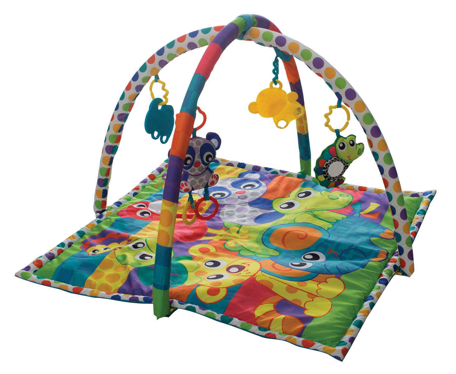 Playgro Развыивающий коврик В мире животных0185477 Playgro Развыивающий коврик В мире животных0185477Игровой центр с двумя дугами и 4-мя подвесками 2 пластиковые и 2 текстильные с пластиковыми вставками. Подвески легко снимаются и могут использоваться отдельно. Способствует развитию визуального восприятия, тактильных ощущений, моторики.Размеры коврика в развернутом виде: 70х63,5х56 см