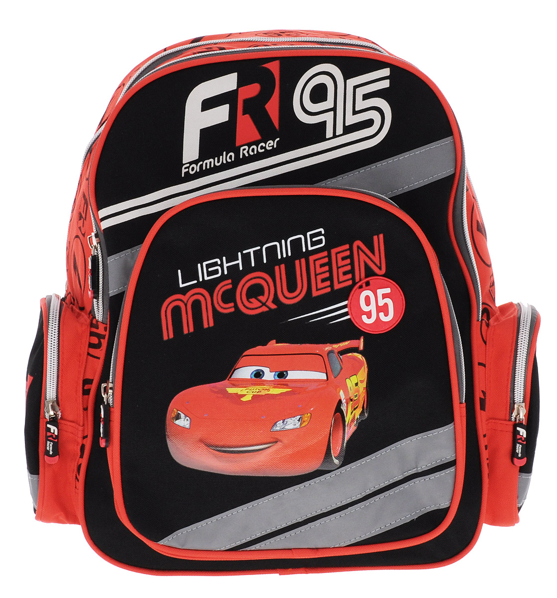 Cars Рюкзак детский McQueenCRBB-RT2-9621_новый дизайн Cars Рюкзак детский McQueenCRBB-RT2-9621_новый дизайнДетский рюкзак Cars McQueen выполнен из износоустойчивых материалов и декорирован ярким рисунком в виде персонажа из известного мультфильма Тачки. Рюкзак имеет два вместительных отделения, закрывающиеся на застежки-молнии. Внутри наибольшего отделения находятся две мягкие перегородки для тетрадей или учебников. Во втором отделении никаких карманов нет. На лицевой стороне рюкзака расположен накладной карман на молнии, а также имеются два кармана по бокам. Дно рюкзака можно сделать жестким, разложив специальную панель с пластиковой вставкой, что повышает сохранность содержимого рюкзака и способствует правильному распределению нагрузки. Лямки рюкзака эргономичной формы с поролоном и воздухообменной сеткой регулируются по длине, обеспечивая комфорт при ношении рюкзака. С модным рюкзаком Cars McQueen ваш ребенок будет звездой!