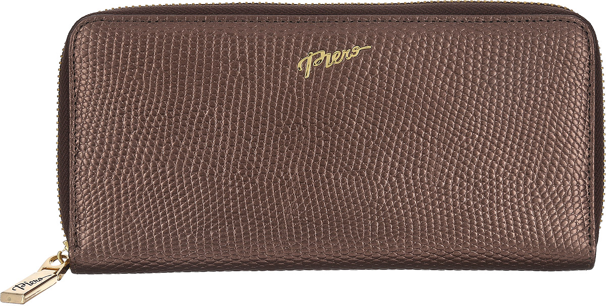 Портмоне женское Piero, цвет: бронзовый. 42М1_90097_60_П_742М1_90097_60_П_7 Портмоне женское Piero, цвет: бронзовый. 42М1_90097_60_П_742М1_90097_60_П_7Стильное женское портмоне Piero выполнено из натуральной кожи с декоративным тиснением под рептилию. Портмоне содержит четыре отделения для купюр, одно отделение на молнии для мелочи, один карман с пластиковым окошком, два открытых боковых кармана и восемь прорезных кармана для визиток и карт. Изделие закрывается на молнию. Портмоне упаковано в плотную коробку с логотипом фирмы. Такой функциональный аксессуар станет замечательным подарком человеку, ценящему качественные и практичные вещи.