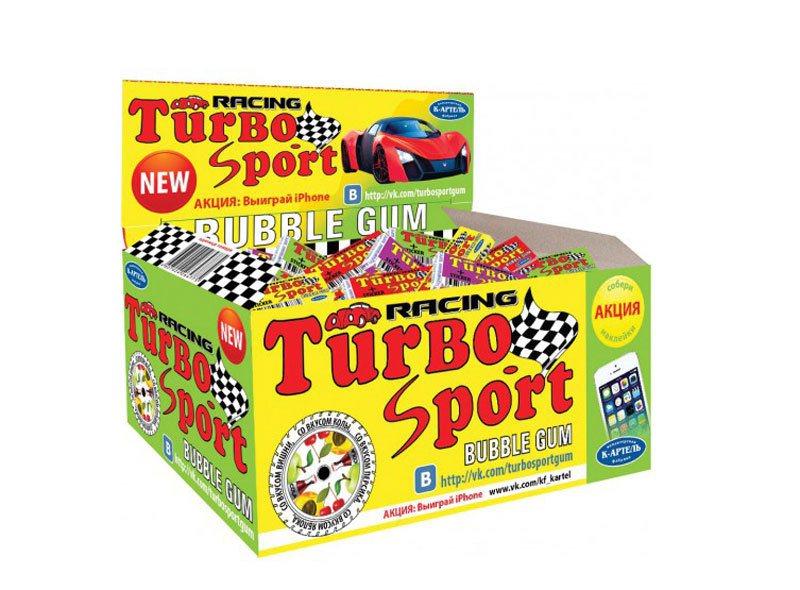 Жевательная резинка Вкусная помощь Turbo, 100 шт8680861069075_турбо желтый Жевательная резинка Вкусная помощь Turbo, 100 шт8680861069075_турбо желтыйЖвачка Турбо и сейчас остается такой же вкусной, настоящей, и все с теми же изумительными вкладышами. В упаковке - 100 вкуснейших жвачек с знакомыми с детства вкусами: кола, персик, яблоко и вишня.