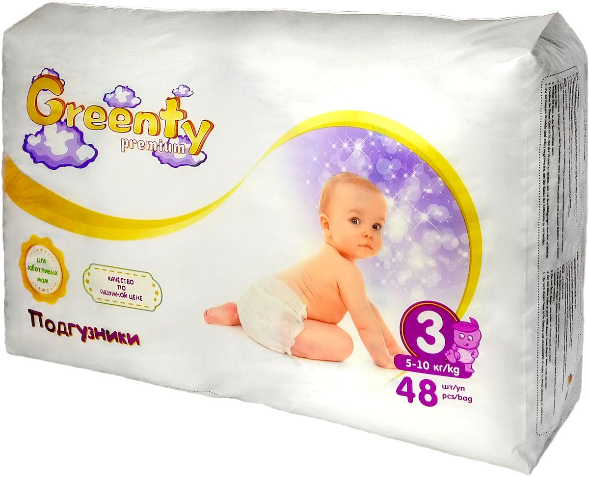 Greenty Подгузники 5-10 кг 48 штGRE-PR-3m Greenty Подгузники 5-10 кг 48 штGRE-PR-3mGREENTY Одноразовые детские подгузники 5-10 кг (размер 3) 48 шт