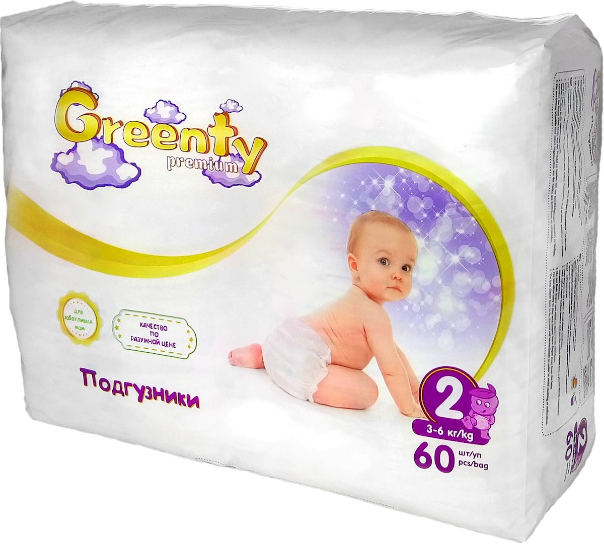 Greenty Подгузники 3-6 кг 60 штGRE-PR-2m Greenty Подгузники 3-6 кг 60 штGRE-PR-2mGREENTY Одноразовые детские подгузники 3-6 кг (размер 2) 60 шт