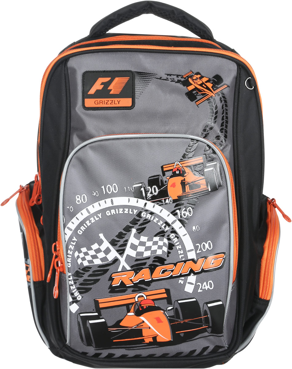 Grizzly Рюкзак детский Racing цвет черный серый оранжевыйRB-630-1/3 Grizzly Рюкзак детский Racing цвет черный серый оранжевыйRB-630-1/3Детский рюкзак Grizzly Racing сочетает в себе современный дизайн, функциональность и долговечность. Рюкзак выполнен из плотного материала и оформлен оригинальным изображением. Рюкзак имеет два основных отделения на застежках-молниях с двумя бегунками. Отделения никаких карманов не содержат. На лицевой стороне рюкзака располагается накладной карман на молнии, внутри которого находится открытый карман-сетка. По бокам рюкзака расположены два кармана на застежках-молниях. Рюкзак оснащен петлей для подвешивания и удобной текстильной ручкой для переноски в руке. Широкие регулируемые лямки и сетчатые мягкие вставки на спинке рюкзака предохранят мышцы спины ребенка от перенапряжения при длительном ношении. Светоотражающие вставки существенно повышают безопасность ребенка на дороге. Этот рюкзак можно использовать для повседневных прогулок, учебы, отдыха и спорта, а также как элемент имиджа. Рекомендуемый возраст: от 11 лет.