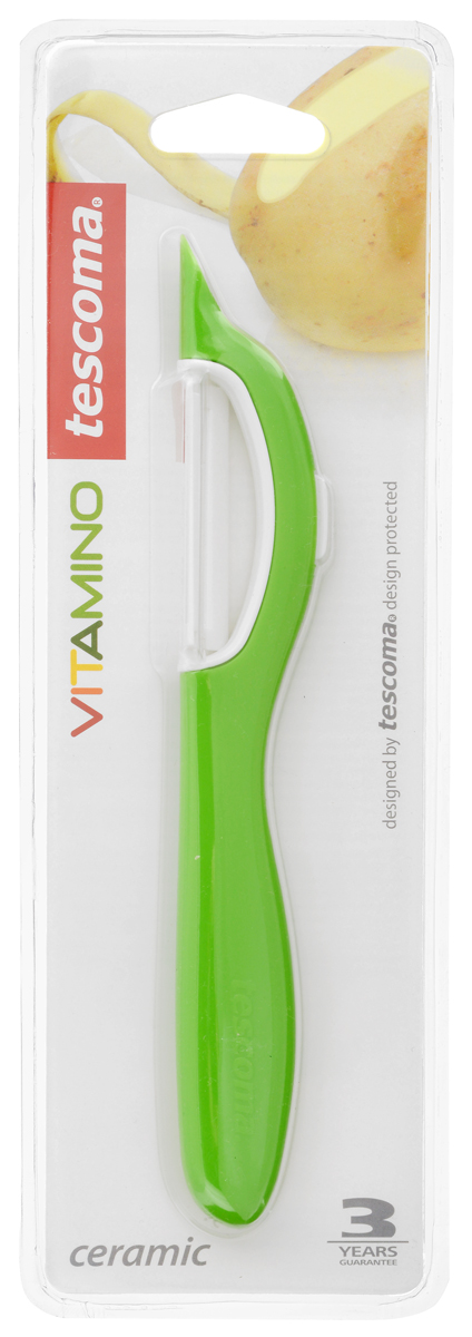 Овощечистка Tescoma Vitamino, с продольным керамическим лезвием, цвет: зеленый, длина 19 см642710_зеленый Овощечистка Tescoma Vitamino, с продольным керамическим лезвием, цвет: зеленый, длина 19 см642710_зеленыйОвощечистка с продольным лезвием Tescoma Vitamino изготовлена из прочного пластика, лезвие - из высококачественной керамики. Отлично подходит для быстрой и легкой очистки моркови и других овощей. Также можно использовать для нарезки тонкими ломтиками моркови, сельдерея, редиса. Можно мыть в посудомоечной машине.