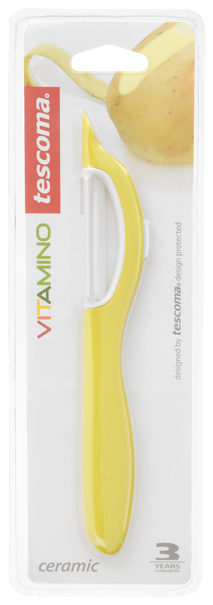 Овощечистка Tescoma Vitamino, с продольным керамическим лезвием, цвет: желтый, длина 19 см642710_желтый Овощечистка Tescoma Vitamino, с продольным керамическим лезвием, цвет: желтый, длина 19 см642710_желтыйОвощечистка с продольным лезвием Tescoma Vitamino изготовлена из прочного пластика, лезвие - из высококачественной керамики. Отлично подходит для быстрой и легкой очистки моркови и других овощей. Также можно использовать для нарезки тонкими ломтиками моркови, сельдерея, редиса. Можно мыть в посудомоечной машине.