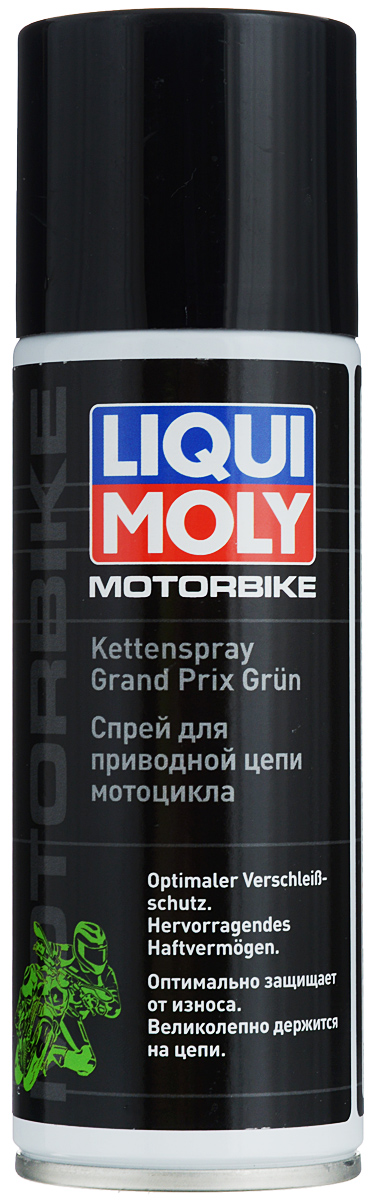 Спрей для приводной цепи мотоцикла Liqui Moly, 200 мл (148 г)7637 Спрей для приводной цепи мотоцикла Liqui Moly, 200 мл (148 г)7637Спрей Liqui Moly - это высококачественная синтетическая термоустойчивая смазка с оптимальной проникающей способностью, отлично держащаяся на цепи. Зеленый цвет смазки гарантирует надежный контроль при нанесении. Значительно снижает износ цепи и зубчатых колес. Стойкая к водяным брызгам, мойке, экстремальным нагрузкам или скоростям. Спрей пригоден для всех типов цепей, как и с 0- кольцами, так и без. Состав: пентан, обработанный водородом легкий лигроин, минеральные и синтетические масла, загуститель, присадки, краситель, пропеллент: пропан, бутан. Товар сертифицирован.