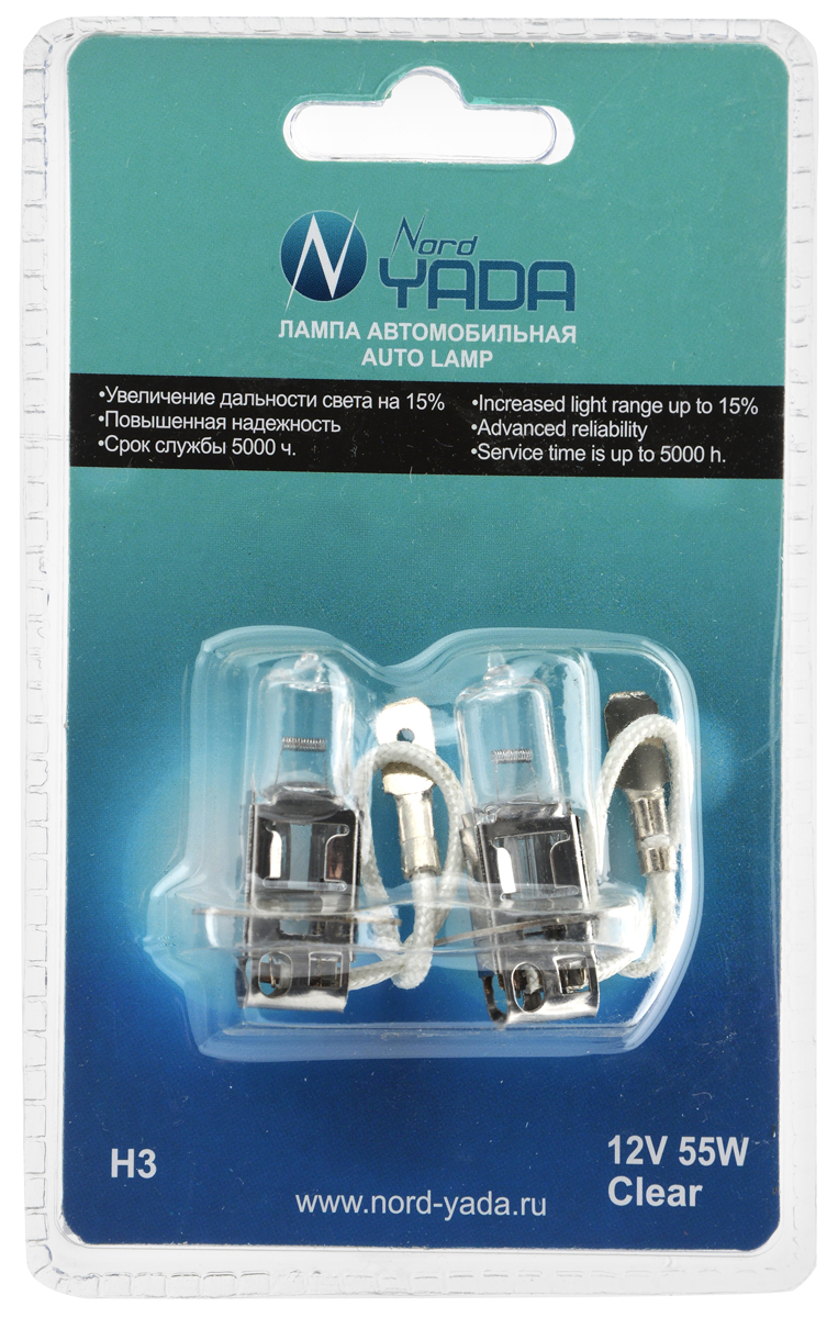 Лампа автомобильная галогенная Nord Yada Clear, цоколь H3, 12V, 55W, 2 шт. 902229902229 Лампа автомобильная галогенная Nord Yada Clear, цоколь H3, 12V, 55W, 2 шт. 902229902229Автомобильные галогенные лампы Nord Yada Clear - источники света, у которых светящим элементом является вольфрамовая спираль. У ламп есть большой запас срока службы. Способны выдержать большое количество включений и выключений. Питание: 12 В. Номинальная мощность: 55 Вт. В комплекте 2 лампы.