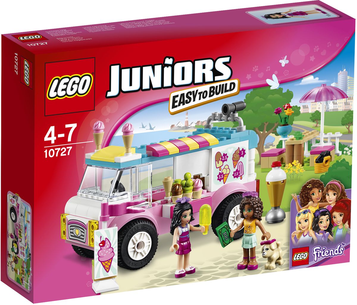 LEGO Juniors Конструктор Грузовик с мороженым Эммы 1072710727 LEGO Juniors Конструктор Грузовик с мороженым Эммы 1072710727Вместе с Андреа отправляйтесь к тележке с мороженым Эммы, чтобы сделать этот солнечный денек прохладнее. Займите место за столиком и поболтайте с подружками, прежде чем отправиться обратно на пляж. Помогите Эмме убрать мусор и приготовиться к приходу новых покупателей. Лето - прекрасное время для прогулок с друзьями! Набор включает в себя 136 разноцветных пластиковых элементов. Конструктор - это один из самых увлекательных и веселых способов времяпрепровождения. Ребенок сможет часами играть с конструктором, придумывая различные ситуации и истории.