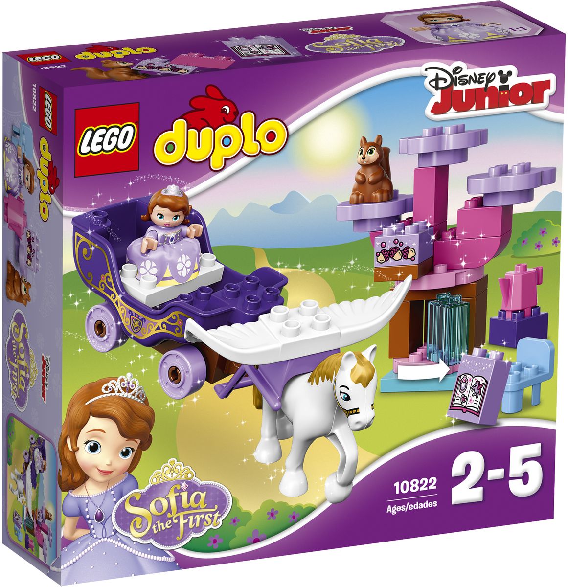 LEGO DUPLO Конструктор Волшебная карета Софии Прекрасной 1082210822 LEGO DUPLO Конструктор Волшебная карета Софии Прекрасной 1082210822Поклонники Софии Прекрасной из Disney Junior с удовольствием отправятся участвовать в настоящих приключениях в волшебной карете Софии, запряженной ее летающим конем, Великим Минимусом. Участвуйте в лесном чаепитии вместе с белкой Орешек, устроенном неподалеку от ее вращающегося дерева, и помогите Софии найти волшебную книгу, спрятанную в тайной библиотеке. В набор входят фигурки LEGO DUPLO: София, Минимус Великий и белка Орешек. Набор включает в себя 30 разноцветных пластиковых элементов. Конструктор - это один из самых увлекательных и веселых способов времяпрепровождения. Ребенок сможет часами играть с конструктором, придумывая различные ситуации и истории.
