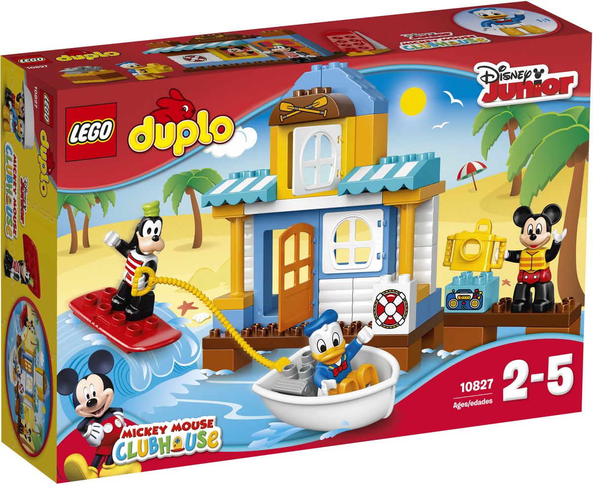 LEGO DUPLO Конструктор Домик на пляже 1082710827 LEGO DUPLO Конструктор Домик на пляже 1082710827Помогите ребенку посадить Дональда Дака в катер и вместе прокатите Гуфи на вейкборде, пока Микки Маус фотографирует своих друзей, стоя возле домика на пляже. Маленьким поклонникам понравится собирать и перестраивать эту модель, создавая собственные ролевые истории на тему отпуска. В набор входят 3 фигурки: Микки Маус, Дональд Дак и Гуфи. Конструктор LEGO DUPLO. Домик на пляже включает в себя 48 разноцветных пластиковых элементов. Конструктор станет замечательным сюрпризом вашему ребенку, который будет способствовать развитию мелкой моторики рук, внимательности, усидчивости и мышления. Играя с конструктором, ребенок научится собирать детали по образцу, проводить время с пользой и удовольствием.
