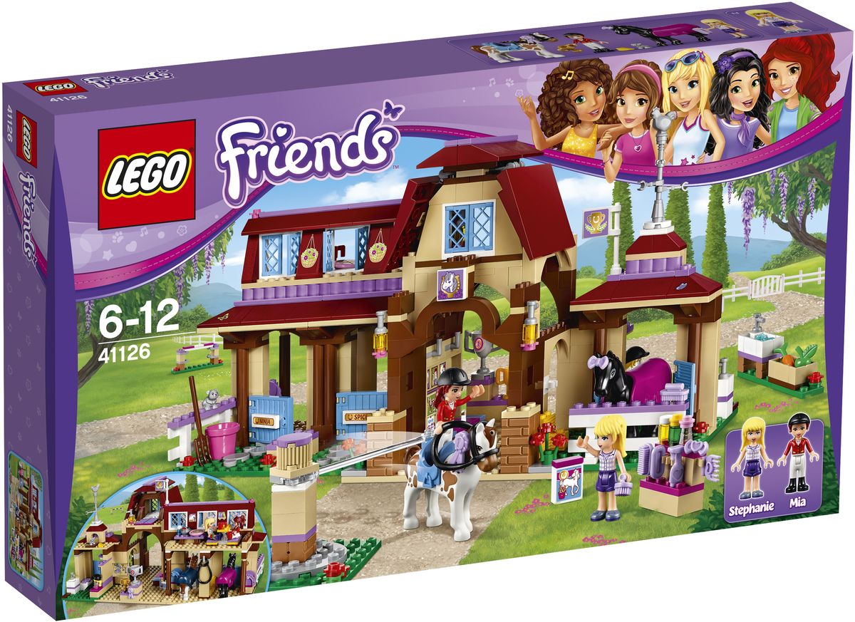 LEGO Friends Конструктор Клуб верховой езды 4112641126 LEGO Friends Конструктор Клуб верховой езды 4112641126Используйте специальный тренажер, чтобы устроить разминку для пони, а потом потренируйте их в прыжках. Вы даже можете поднять планку. Ухаживать за лошадьми и переодеть их к соревнованиям можно в раздевалке. После соревнований поставьте лошадей в стойло, поболтайте с Мией и Стефани в кафетерии клуба верховой езды и отправляйтесь спать в мансарду. Завтра снова рано вставать! Набор включает в себя 575 разноцветных пластиковых элементов. Конструктор - это один из самых увлекательных и веселых способов времяпрепровождения. Ребенок сможет часами играть с конструктором, придумывая различные ситуации и истории.