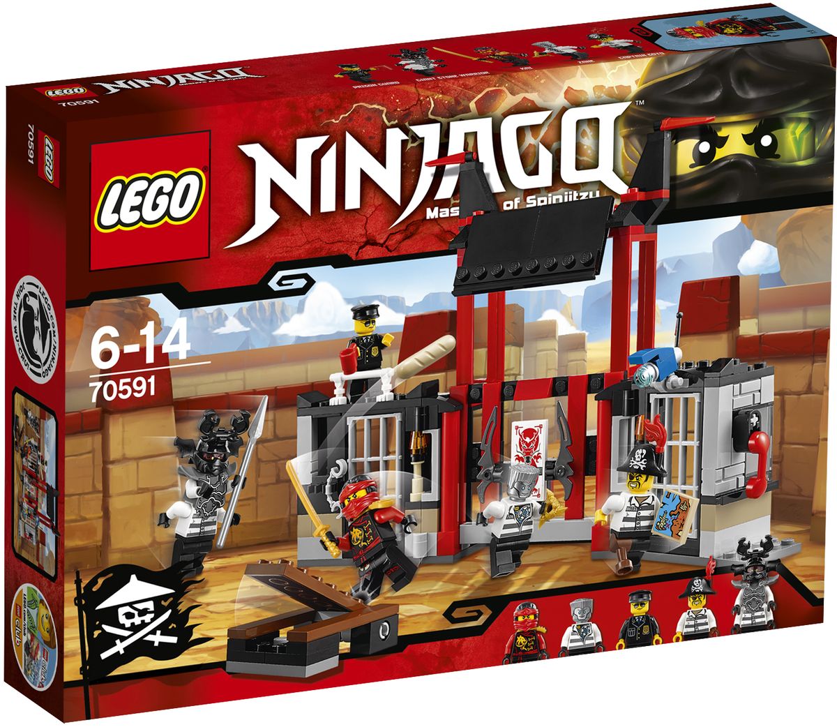 LEGO NINJAGO Конструктор Побег из тюрьмы Криптариум 7059170591 LEGO NINJAGO Конструктор Побег из тюрьмы Криптариум 7059170591Зейн был несправедливо арестован и заключен в тюрьму вместе с настоящими плохими парнями: Капитаном Сото и Гигантским каменным воином. Прокрадитесь мимо тюремного охранника и камеры слежения, чтобы попасть в тюрьму Криптариум. Запустите булочку из настольной катапульты, чтобы начать битву едой, и отыщите скрытую карту сокровищ и сюрикены! Победите четырехрукого Гигантского каменного воина, а затем бегите. Поверните телефон, чтобы взорвать дверь камеры, или сдвиньте туалет, чтобы сбежать через другую камеру! Конструктор LEGO NINJAGO. Побег из тюрьмы Криптариум включает в себя 207 разноцветных пластиковых элементов. Конструктор - это один из самых увлекательных и веселых способов времяпрепровождения. Ребенок сможет часами играть с конструктором, придумывая различные ситуации и истории.