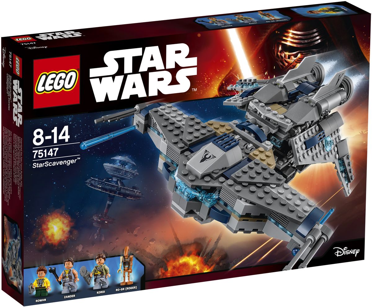 LEGO Star Wars Конструктор Звездный Мусорщик 7514775147 LEGO Star Wars Конструктор Звездный Мусорщик 7514775147После сборки конструктора LEGO Star Wars вы получите космический корабль Звездный мусорщик, который состоит 558 разноцветных элементов. На крыльях, установленных в передней части сосредоточено вооружение корабля: лазерные орудия и 2 пружинных шутера. В задней части расположена силовая установка и раскрывающийся отсек, в котором ждет своего часа шагающий погрузчик с ковшом. В передней части можно откинуть люк и поместить экипаж. При необходимости можно отсоединить грузовой отсек. Конструктор станет замечательным сюрпризом вашему ребенку, который будет способствовать развитию мелкой моторики рук, внимательности, усидчивости и мышления. Играя с конструктором, ребенок научится собирать детали по образцу, проводить время с пользой и удовольствием.